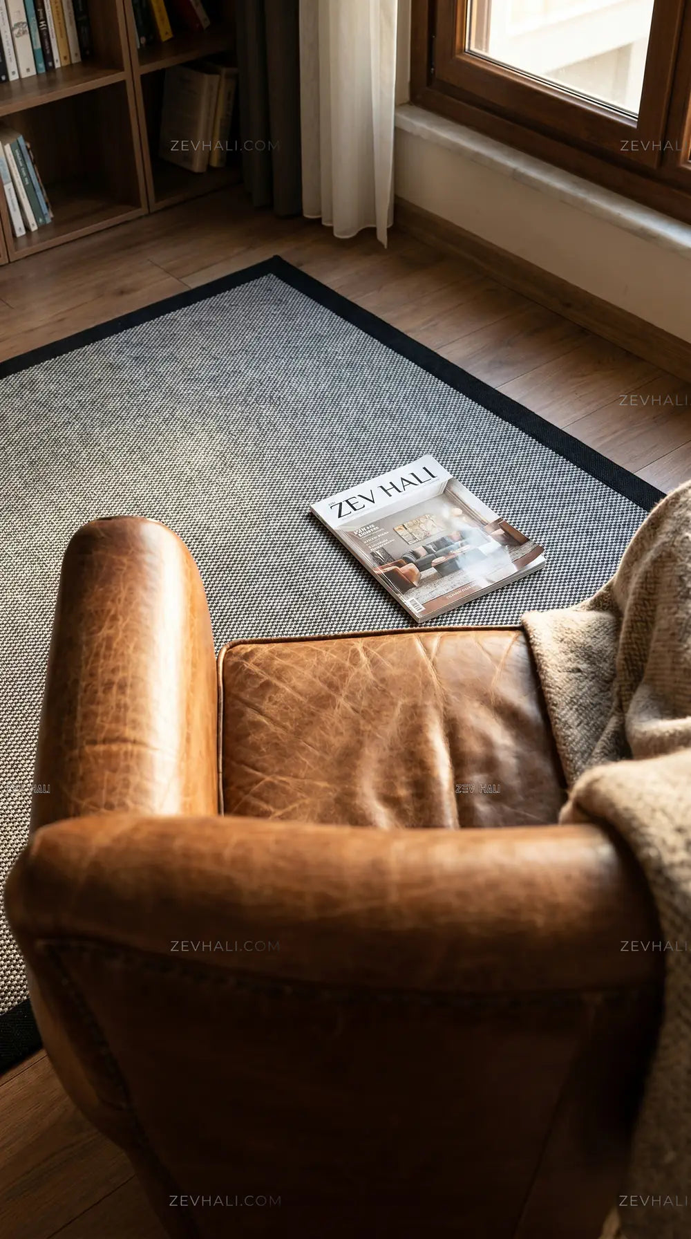 Zev Halı Sisal Plus Gri Siyah Çerçeveli Makinede Yıkanabilir Salon Mutfak Balkon Halısı ZS10 | Sisal Halı | Zev Halı