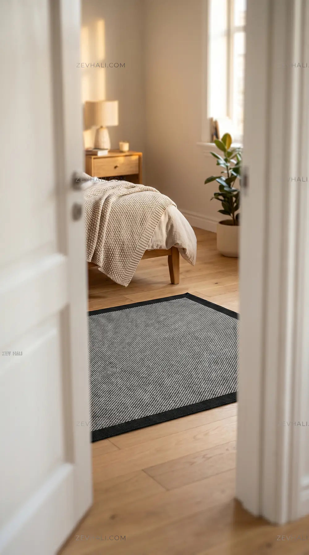 Zev Halı Sisal Plus Gri Siyah Çerçeveli Makinede Yıkanabilir Salon Mutfak Balkon Halısı ZS10 | Sisal Halı | Zev Halı