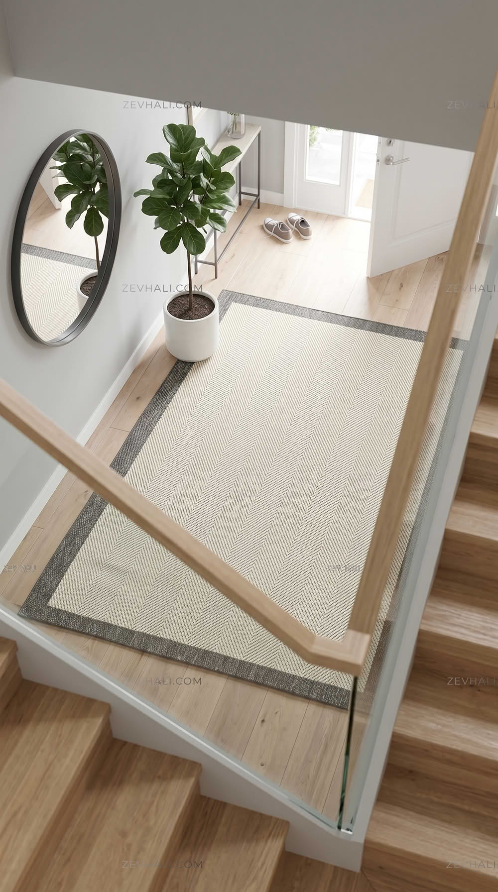 Zev Halı Sisal Plus Krem Gri Çerçeveli Makinede Yıkanabilir Salon Yatak Odası Mutfak Halısı ZS12