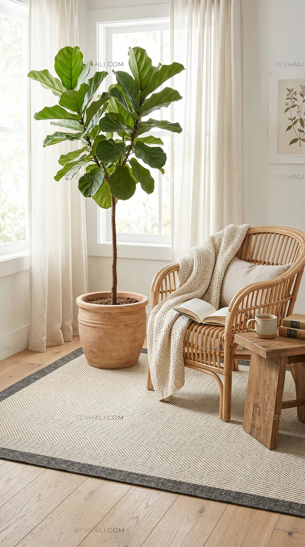 Zev Halı Sisal Plus Krem Gri Çerçeveli Makinede Yıkanabilir Salon Yatak Odası Mutfak Halısı ZS12
