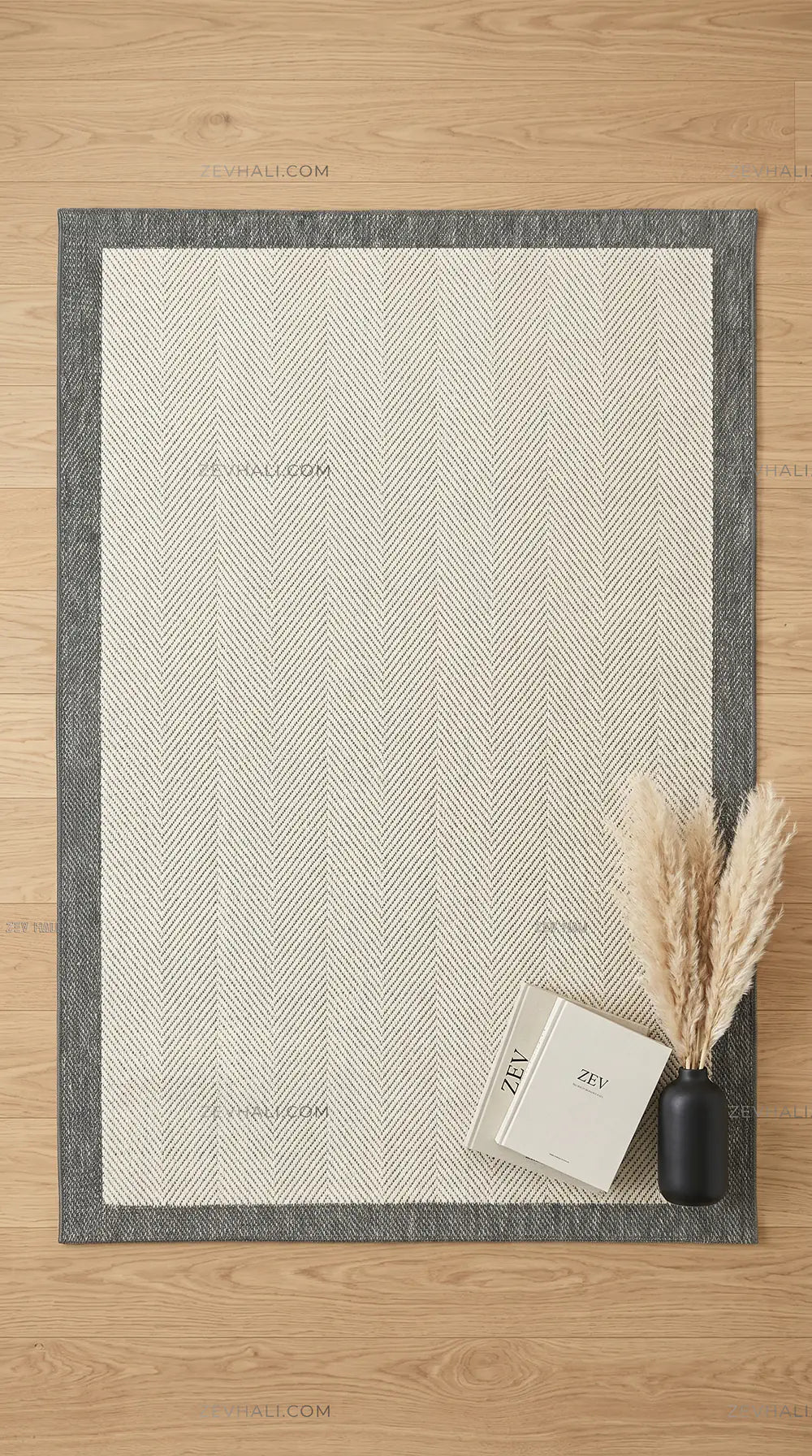 Zev Halı Sisal Plus Krem Gri Çerçeveli Makinede Yıkanabilir Salon Yatak Odası Mutfak Halısı ZS12