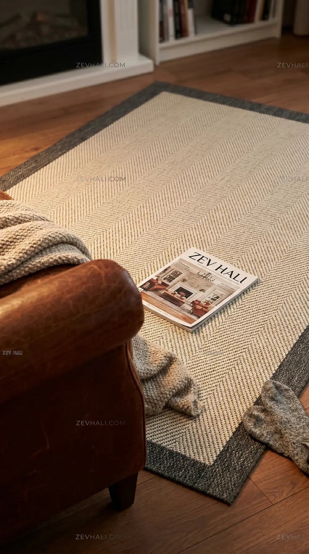 Zev Halı Sisal Plus Krem Gri Çerçeveli Makinede Yıkanabilir Salon Yatak Odası Mutfak Halısı ZS12