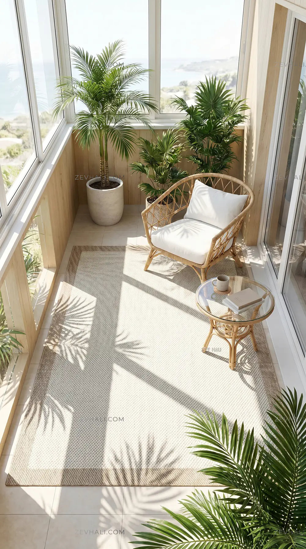 Zev Halı Sisal Plus Krem Bej Mikro Dokulu Çerçeveli Yıkanabilir Salon Mutfak Balkon Halısı ZS15 | Sisal Halı | Zev Halı