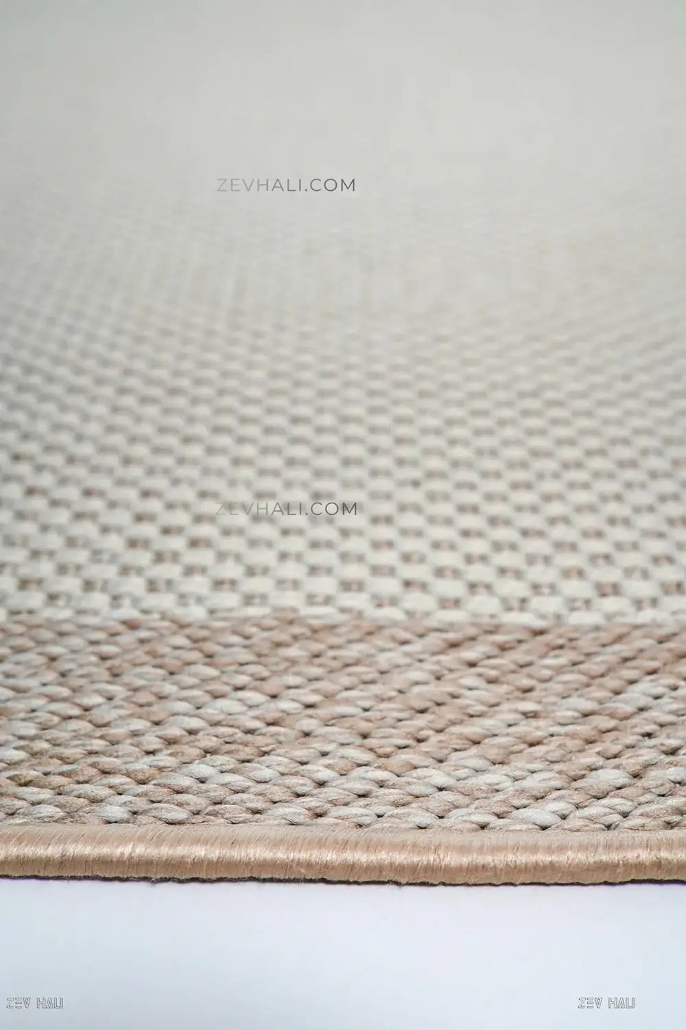 Zev Halı Sisal Plus Krem Bej Mikro Dokulu Çerçeveli Yıkanabilir Salon Mutfak Balkon Halısı ZS15 | Sisal Halı | Zev Halı