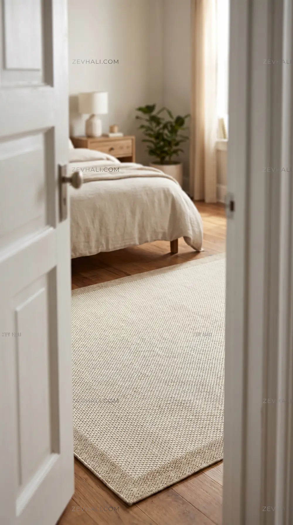 Zev Halı Sisal Plus Krem Bej Mikro Dokulu Çerçeveli Yıkanabilir Salon Mutfak Balkon Halısı ZS15 | Sisal Halı | Zev Halı