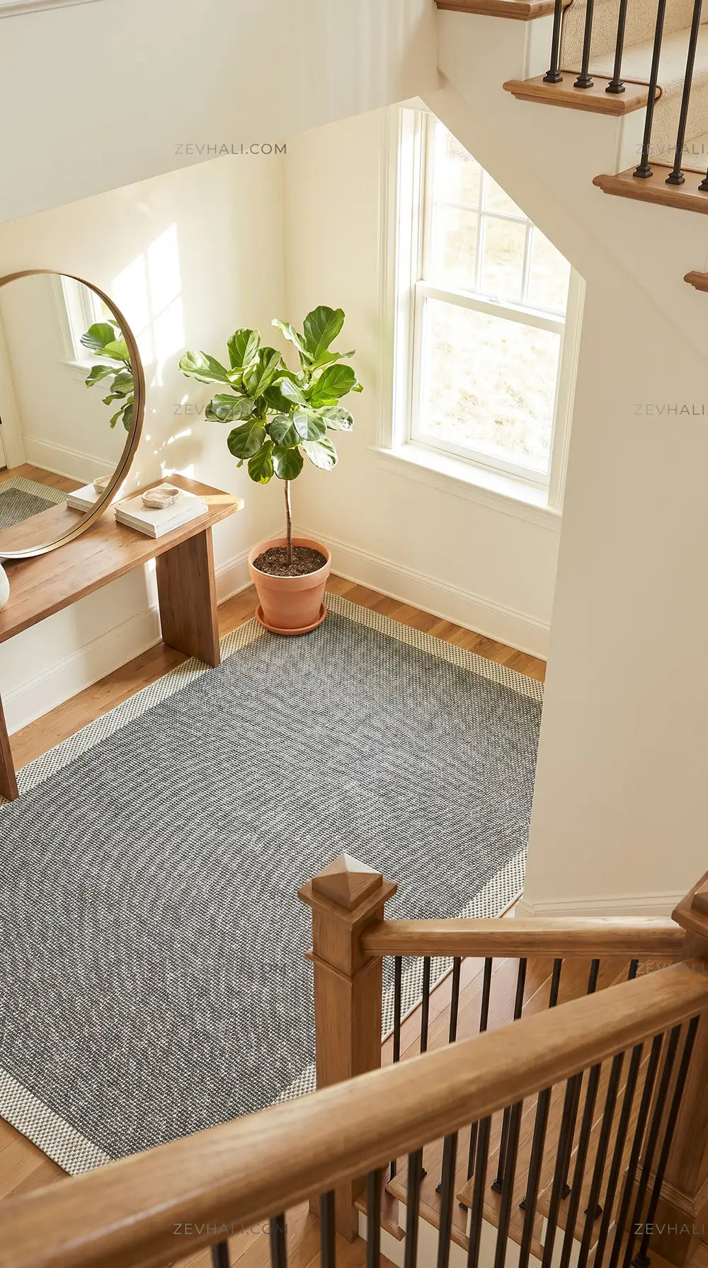 Zev Halı Sisal Plus Gri Krem Çerçeveli Yıkanabilir Salon Mutfak Koridor Balkon Halısı ZS16 | Sisal Halı | Zev Halı