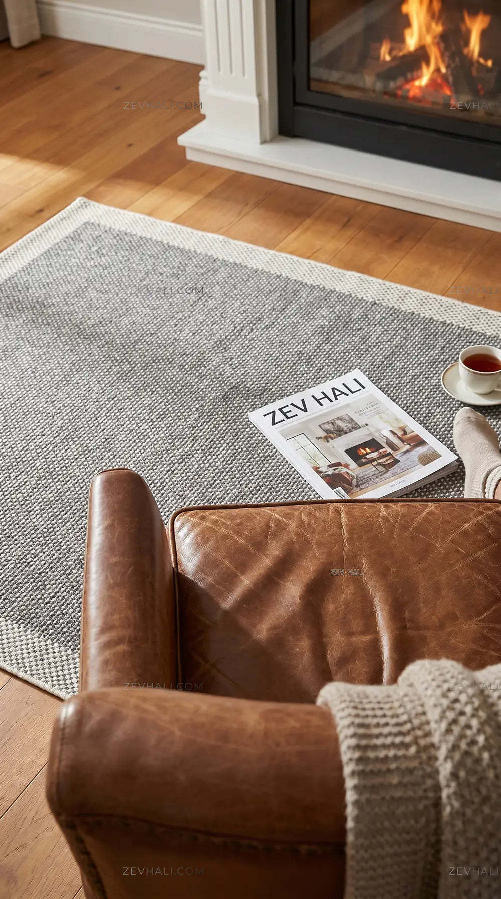 Zev Halı Sisal Plus Gri Krem Çerçeveli Yıkanabilir Salon Mutfak Koridor Balkon Halısı ZS16 | Sisal Halı | Zev Halı