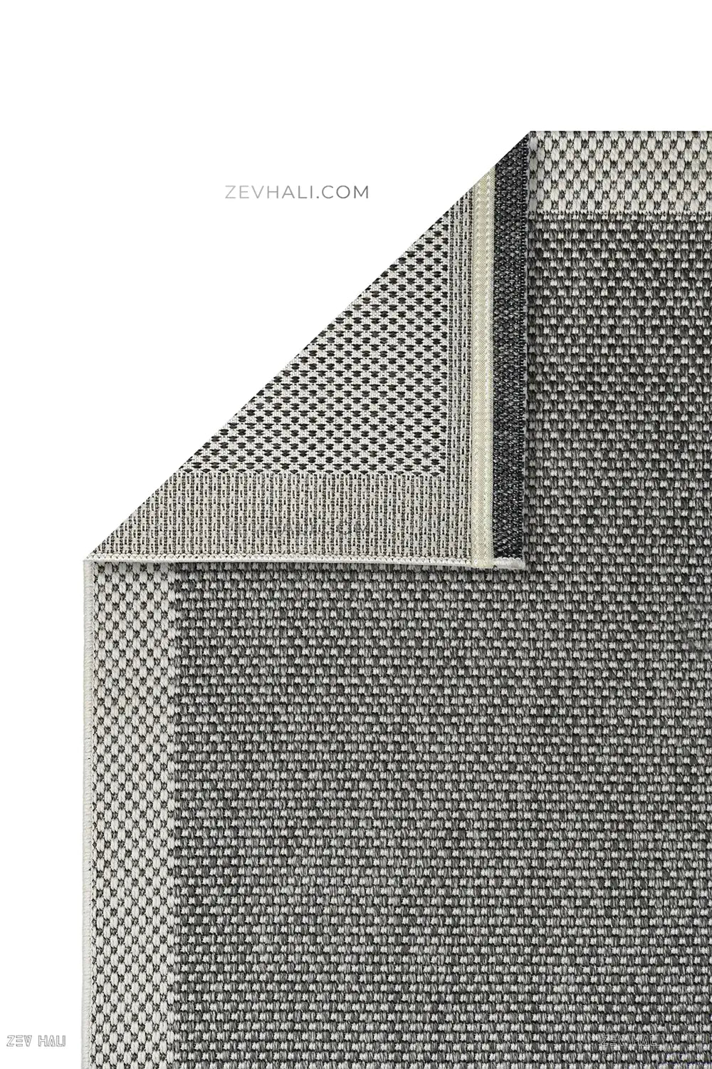 Zev Halı Sisal Plus Gri Krem Çerçeveli Yıkanabilir Salon Mutfak Koridor Balkon Halısı ZS16 | Sisal Halı | Zev Halı