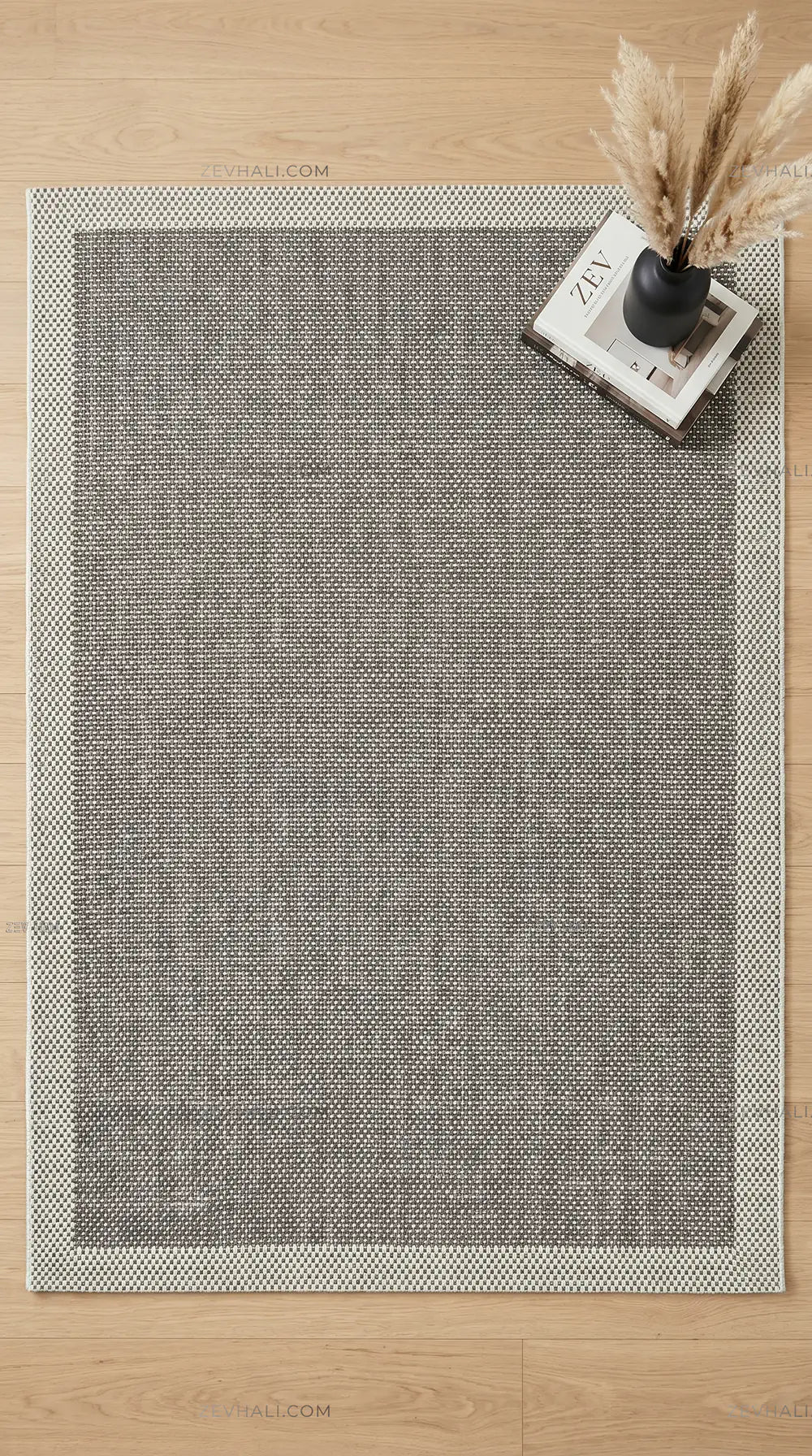 Zev Halı Sisal Plus Gri Krem Çerçeveli Yıkanabilir Salon Mutfak Koridor Balkon Halısı ZS16 | Sisal Halı | Zev Halı