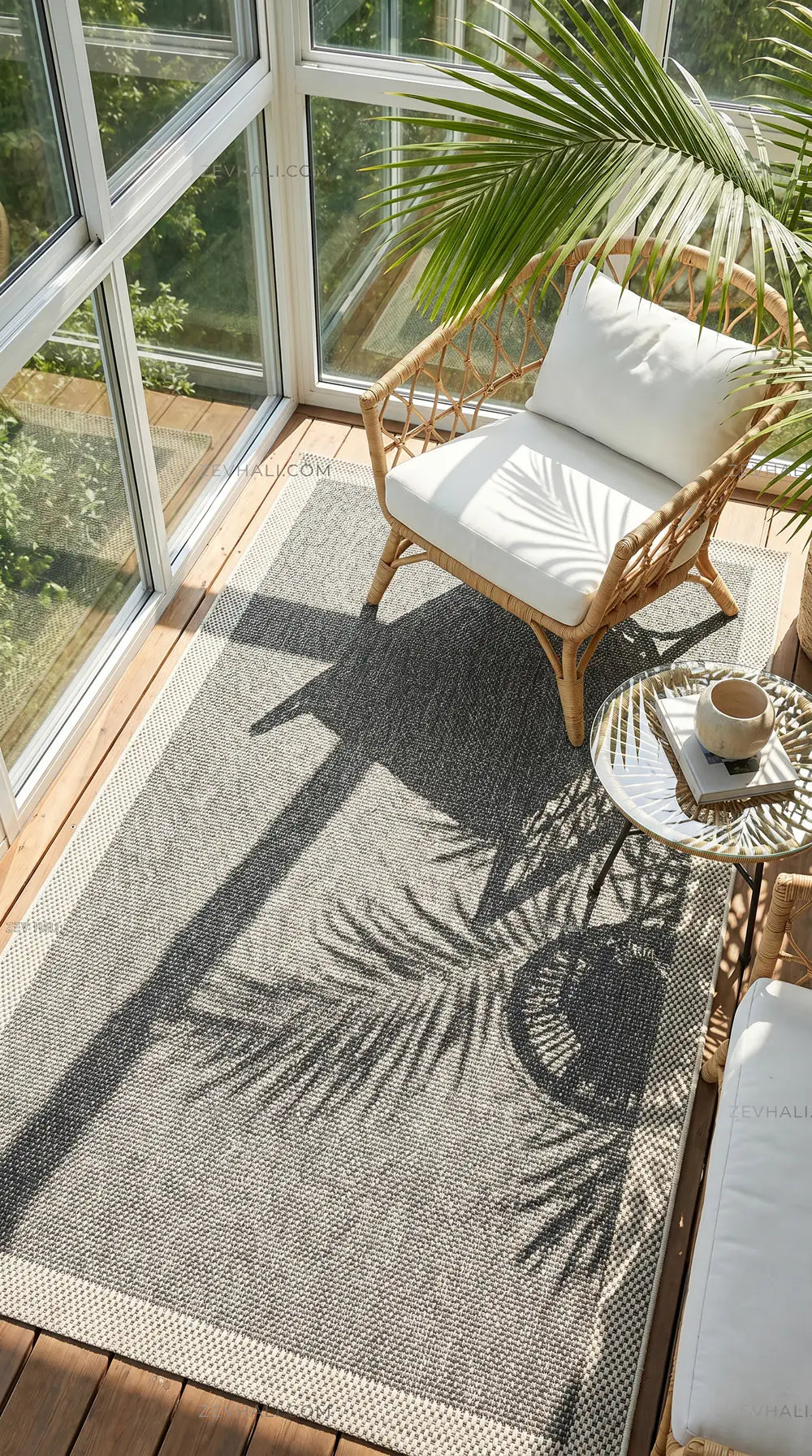 Zev Halı Sisal Plus Gri Krem Çerçeveli Yıkanabilir Salon Mutfak Koridor Balkon Halısı ZS16 | Sisal Halı | Zev Halı
