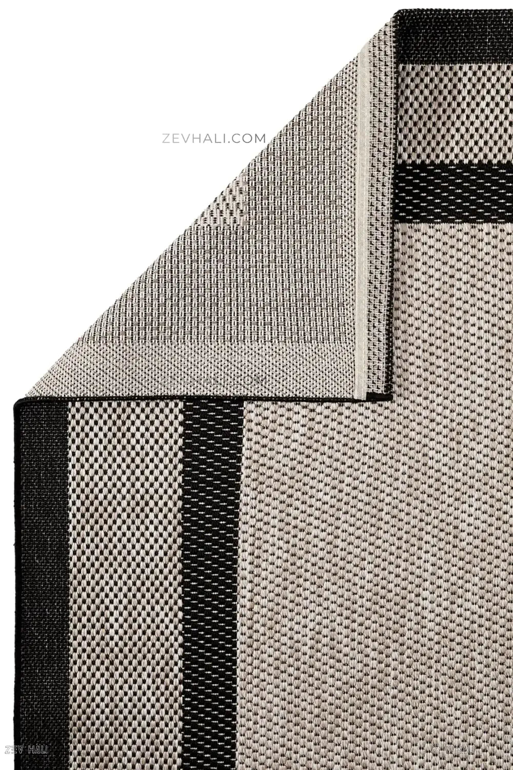 Zev Halı Sisal Plus Bej Siyah Çift Çerçeveli Yıkanabilir Salon Balkon Mutfak Koridor Halısı ZS17 | Sisal Halı | Zev Halı