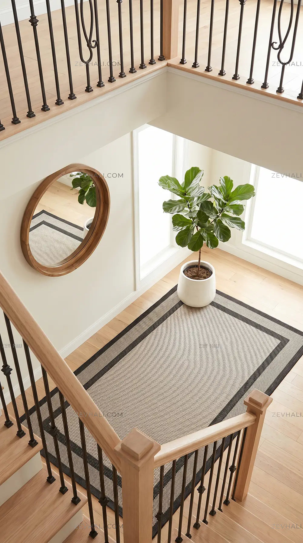 Zev Halı Sisal Plus Bej Siyah Çift Çerçeveli Yıkanabilir Salon Balkon Mutfak Koridor Halısı ZS17 | Sisal Halı | Zev Halı