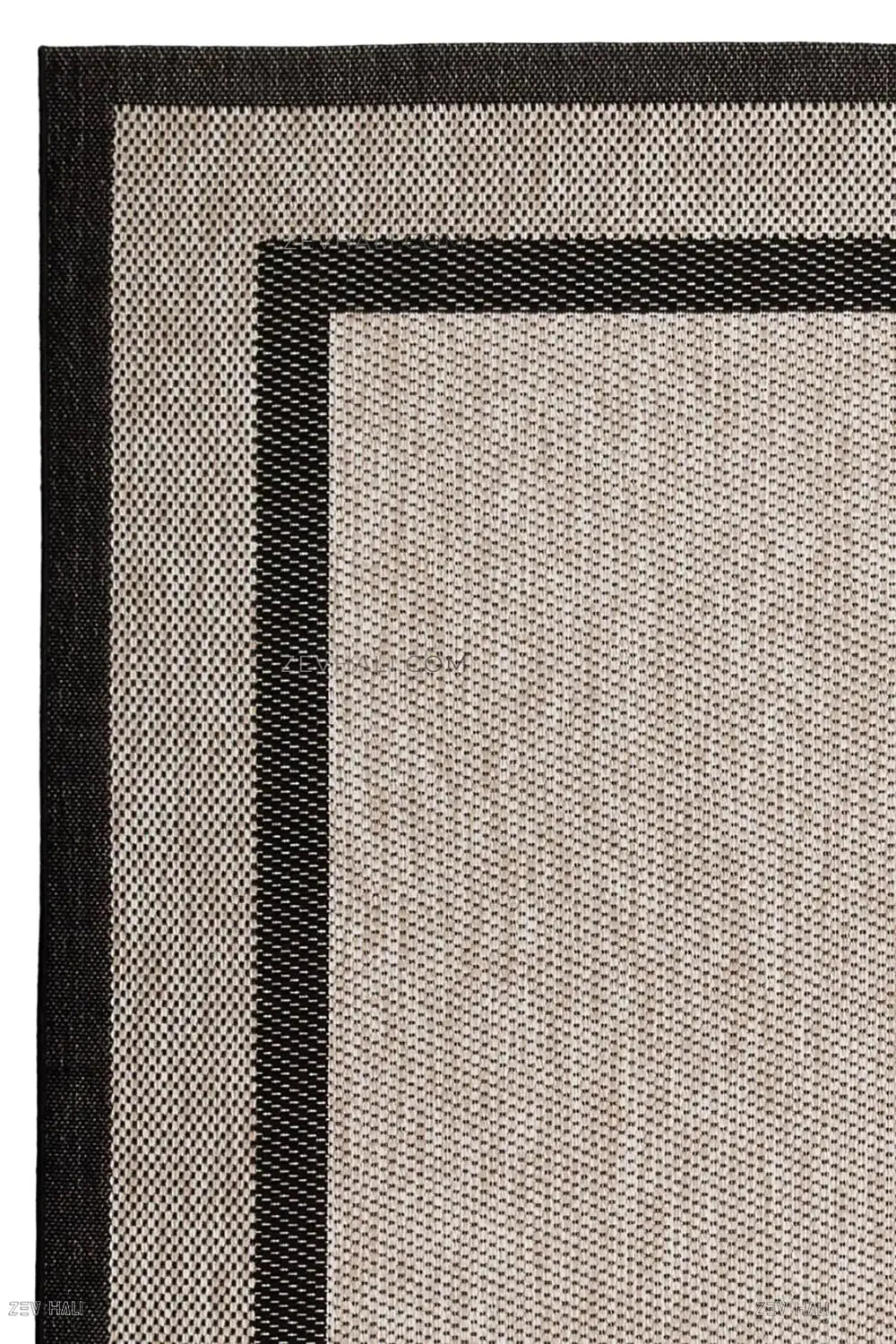 Zev Halı Sisal Plus Bej Siyah Çift Çerçeveli Yıkanabilir Salon Balkon Mutfak Koridor Halısı ZS17 | Sisal Halı | Zev Halı