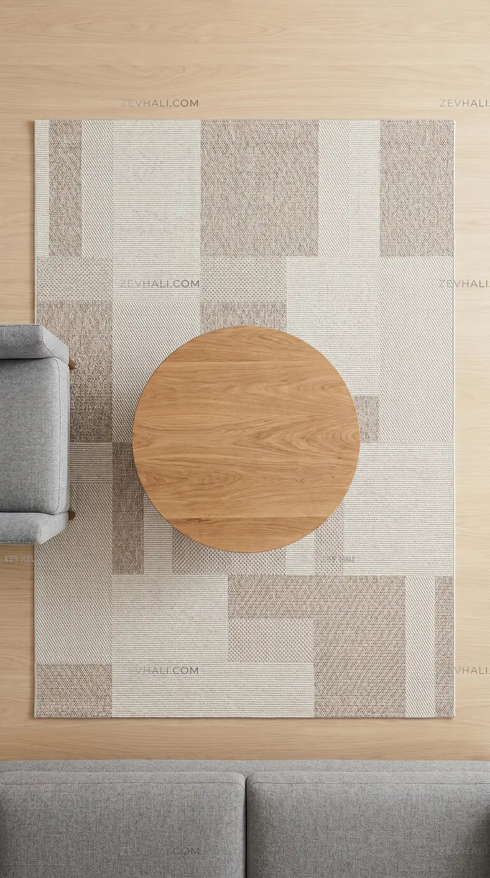 Zev Halı Sisal Vizon Geometrik Bloklu Makinede Yıkanabilir Kaymaz Salon Mutfak Halısı ZS03 | Sisal Halı | Zev Halı