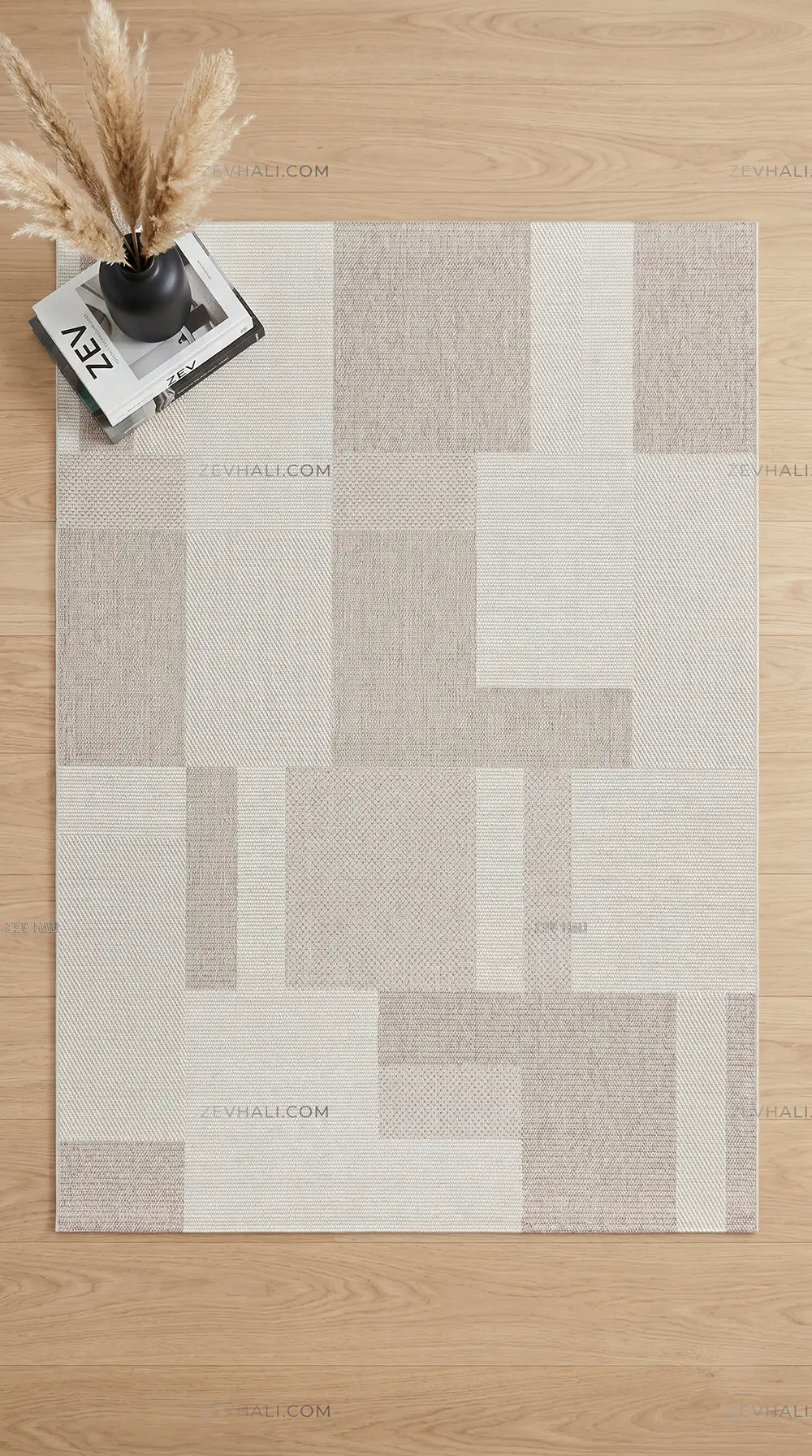 Zev Halı Sisal Vizon Geometrik Bloklu Makinede Yıkanabilir Kaymaz Salon Mutfak Halısı ZS03 | Sisal Halı | Zev Halı