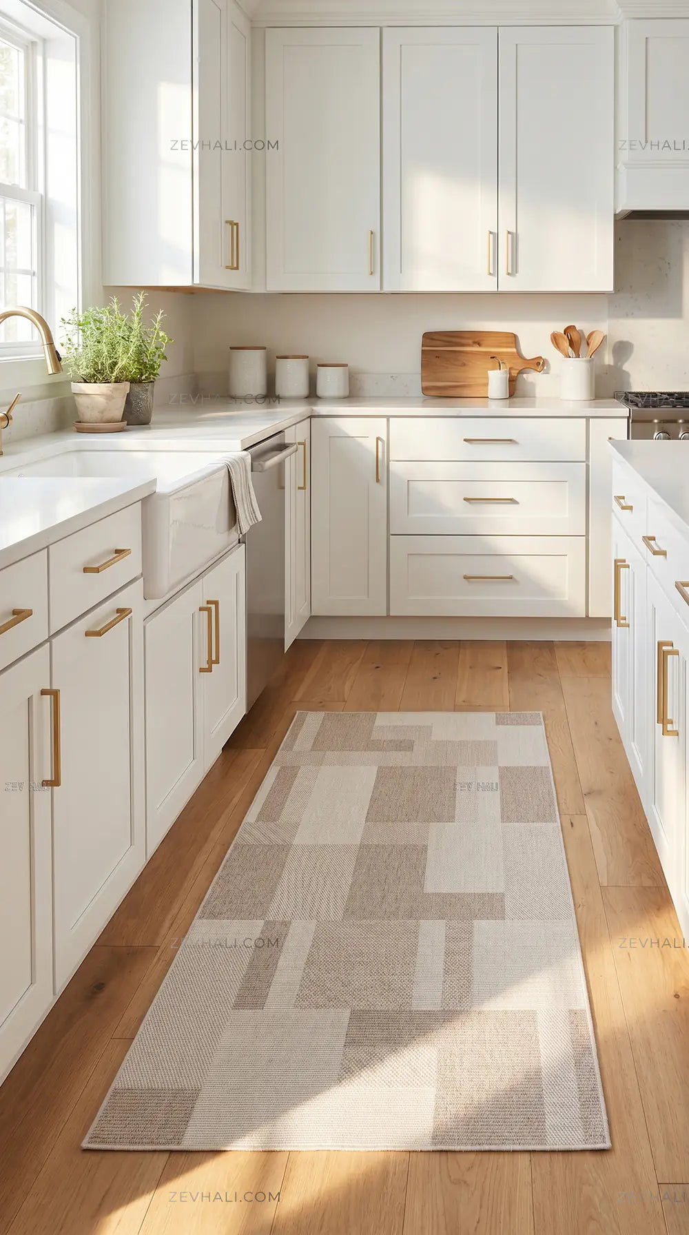 Zev Halı Sisal Vizon Geometrik Bloklu Makinede Yıkanabilir Kaymaz Salon Mutfak Halısı ZS03 | Sisal Halı | Zev Halı