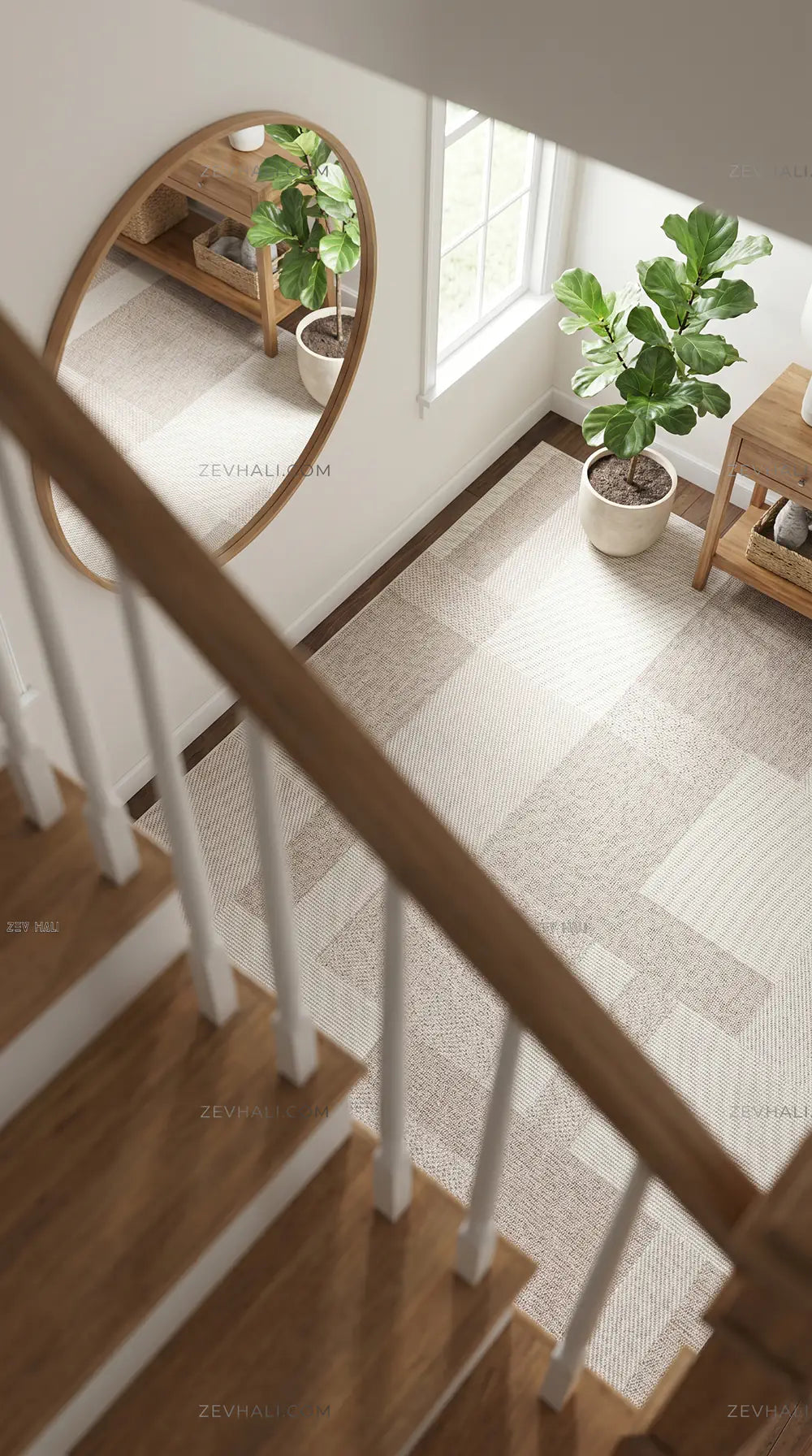 Zev Halı Sisal Vizon Geometrik Bloklu Makinede Yıkanabilir Kaymaz Salon Mutfak Halısı ZS03 | Sisal Halı | Zev Halı