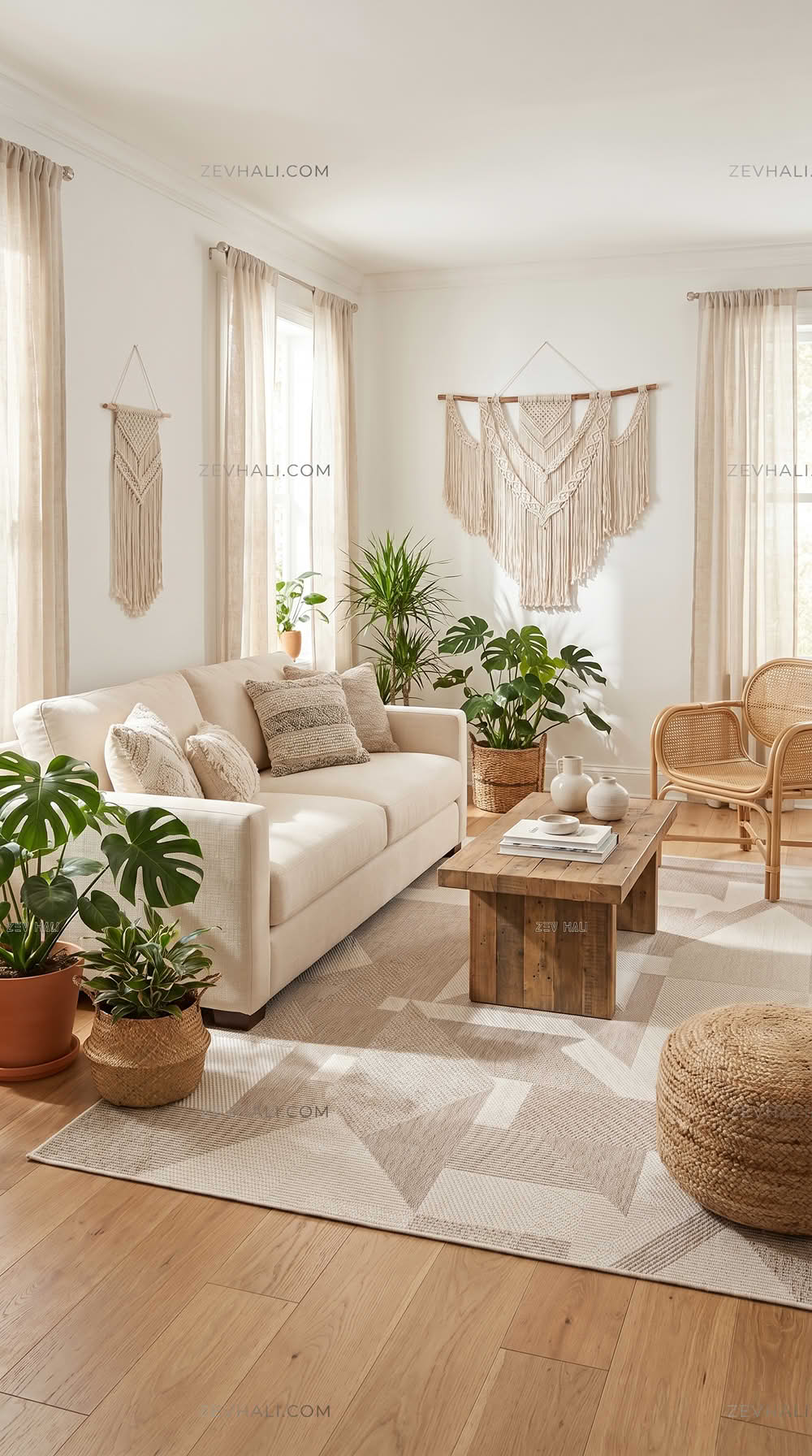 Zev Halı Sisal Vizon Krem Asimetrik Geometrik Makinede Yıkanabilir Salon Mutfak Balkon Halısı ZS04 | Sisal Halı | Zev Halı