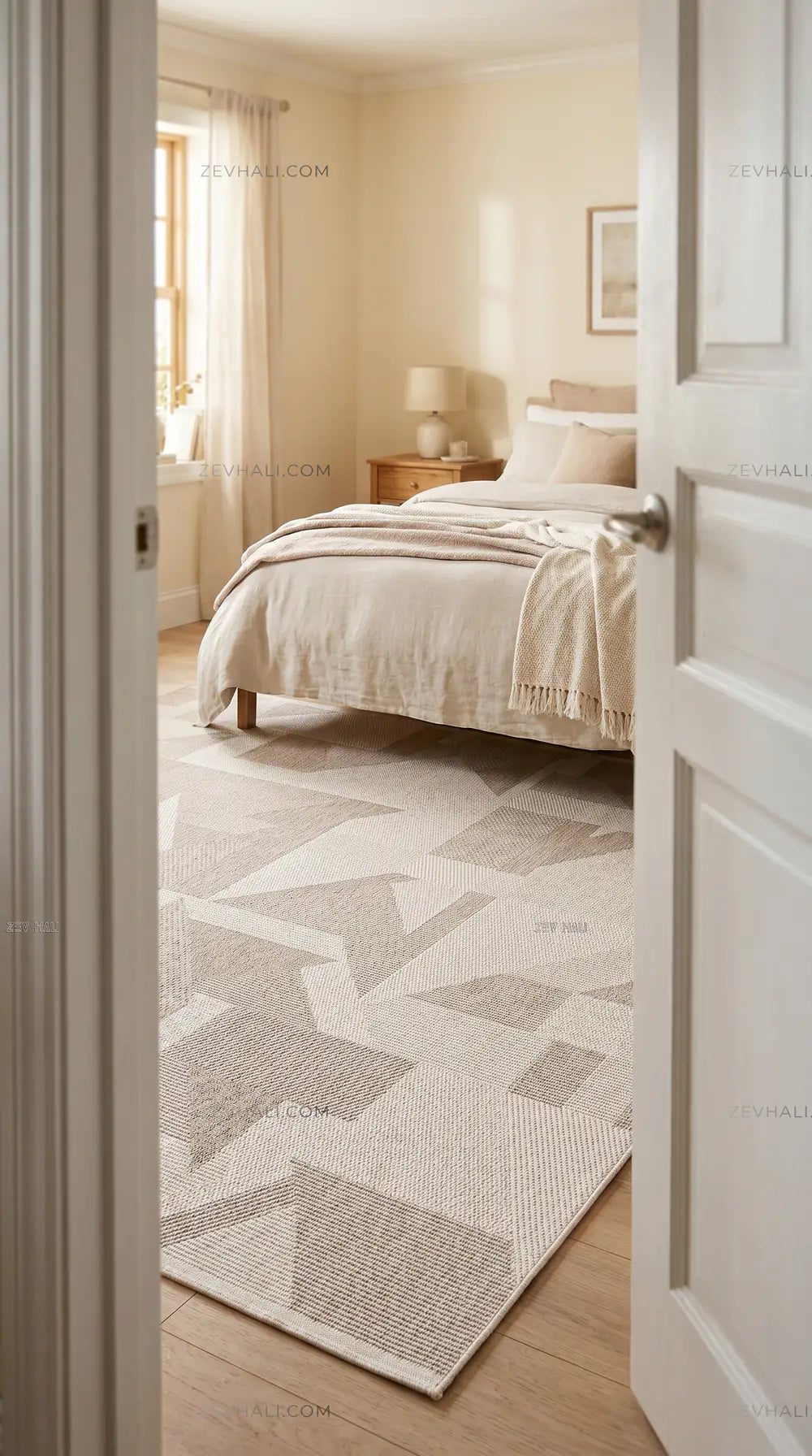 Zev Halı Sisal Vizon Krem Asimetrik Geometrik Makinede Yıkanabilir Salon Mutfak Balkon Halısı ZS04 | Sisal Halı | Zev Halı