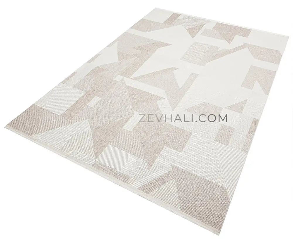 Zev Halı Sisal Vizon Krem Asimetrik Geometrik Makinede Yıkanabilir Salon Mutfak Balkon Halısı ZS04 | Sisal Halı | Zev Halı