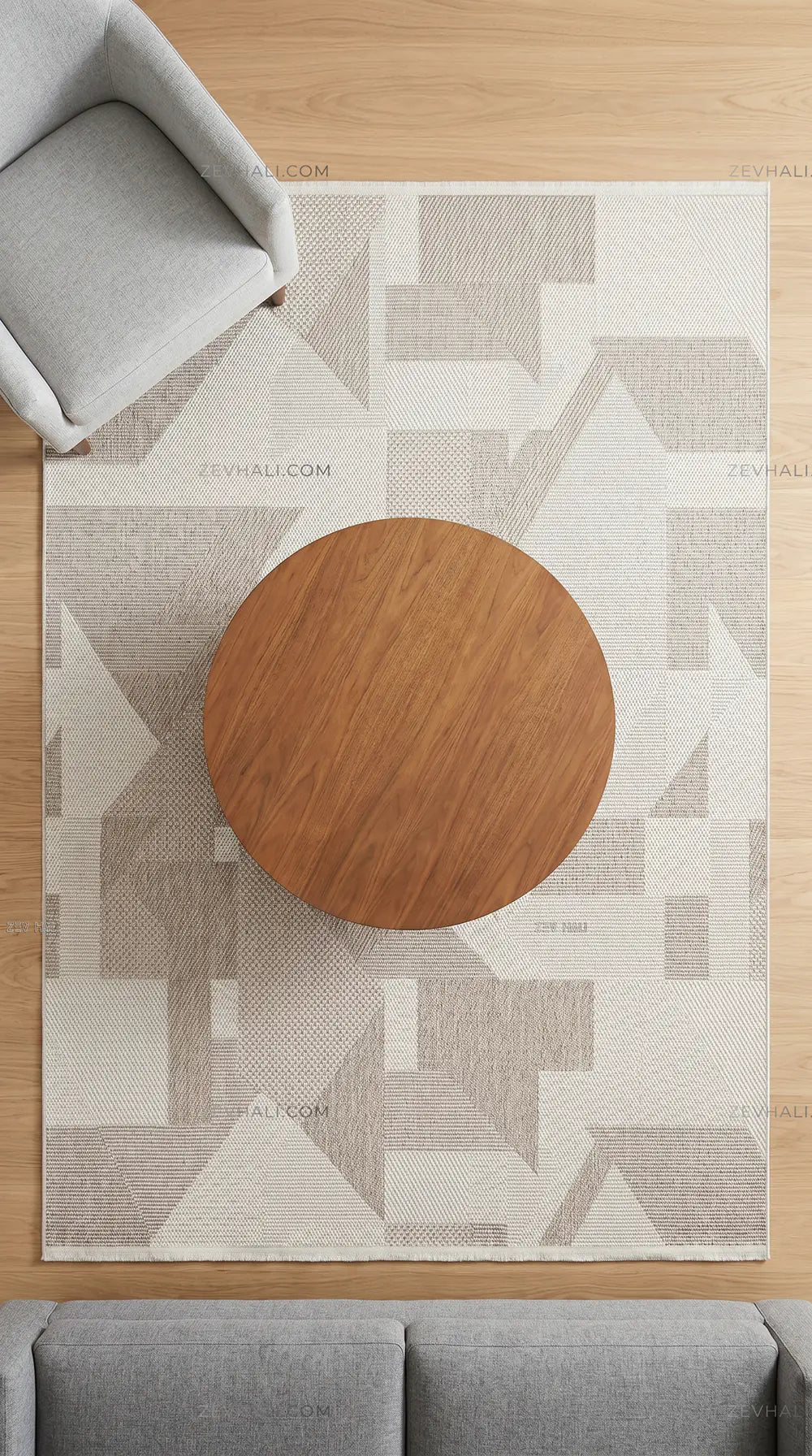Zev Halı Sisal Vizon Krem Asimetrik Geometrik Makinede Yıkanabilir Salon Mutfak Balkon Halısı ZS04 | Sisal Halı | Zev Halı