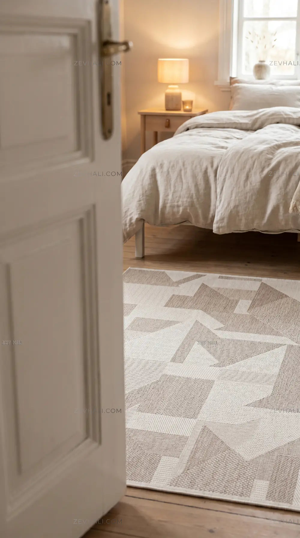 Zev Halı Sisal Vizon Krem Asimetrik Geometrik Makinede Yıkanabilir Salon Mutfak Balkon Halısı ZS04 | Sisal Halı | Zev Halı