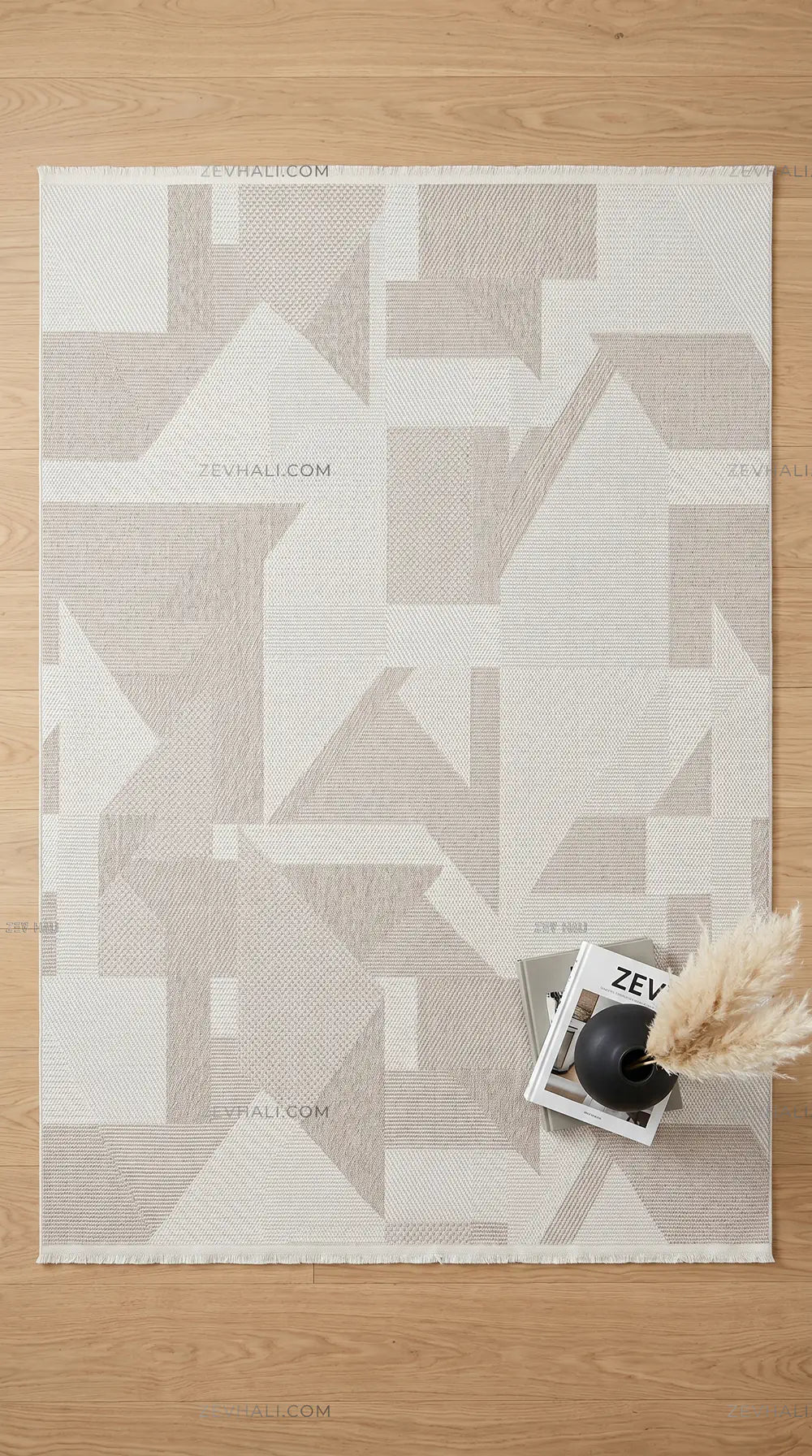 Zev Halı Sisal Vizon Krem Asimetrik Geometrik Makinede Yıkanabilir Salon Mutfak Balkon Halısı ZS04 | Sisal Halı | Zev Halı