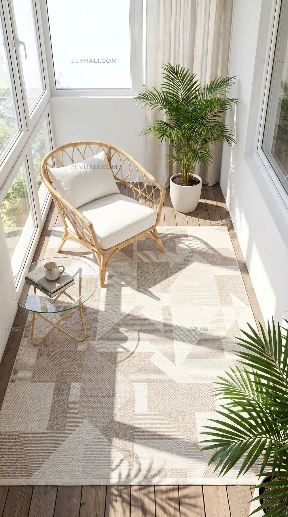 Zev Halı Sisal Vizon Krem Asimetrik Geometrik Makinede Yıkanabilir Salon Mutfak Balkon Halısı ZS04 | Sisal Halı | Zev Halı