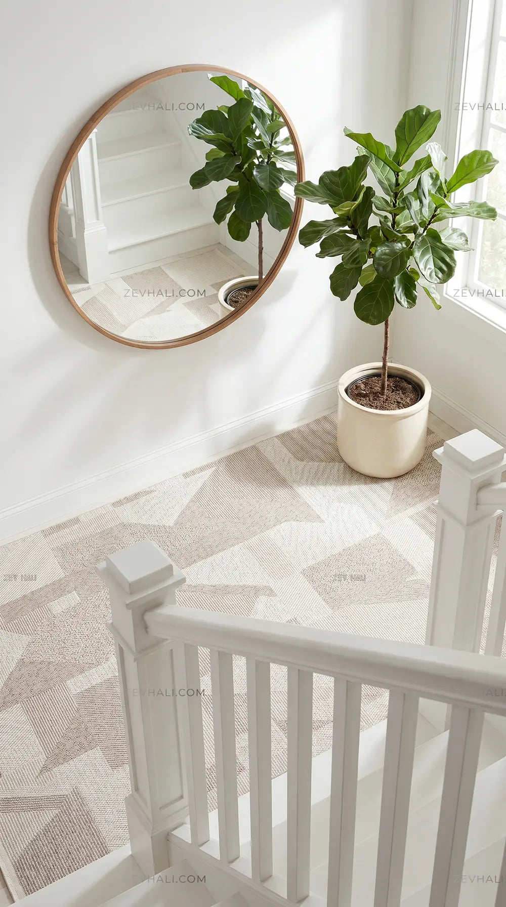Zev Halı Sisal Vizon Krem Asimetrik Geometrik Makinede Yıkanabilir Salon Mutfak Balkon Halısı ZS04 | Sisal Halı | Zev Halı
