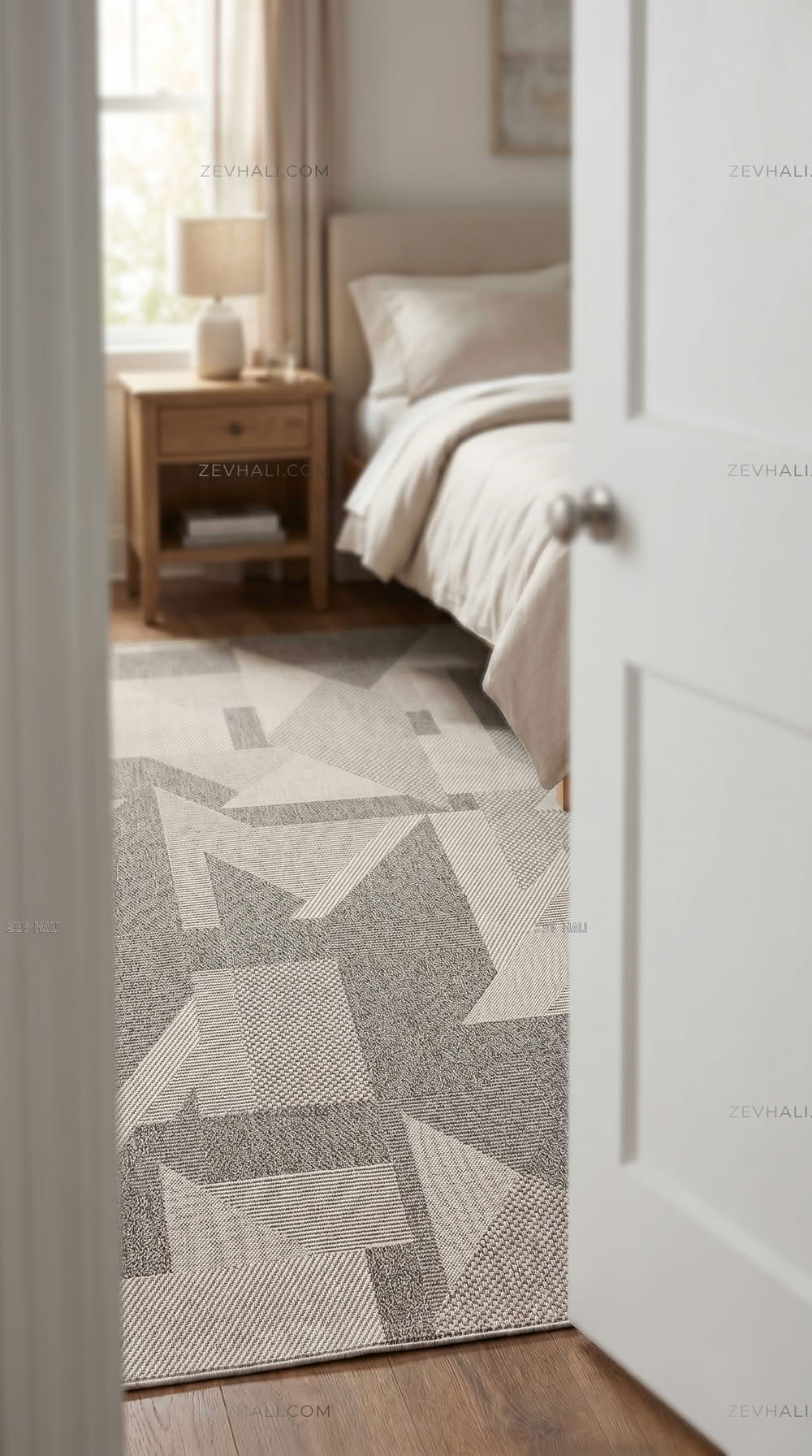 Zev Halı Sisal Gri Asimetrik Geometrik Makinede Yıkanabilir Mutfak Koridor Salon Halısı ZS05 | Sisal Halı | Zev Halı