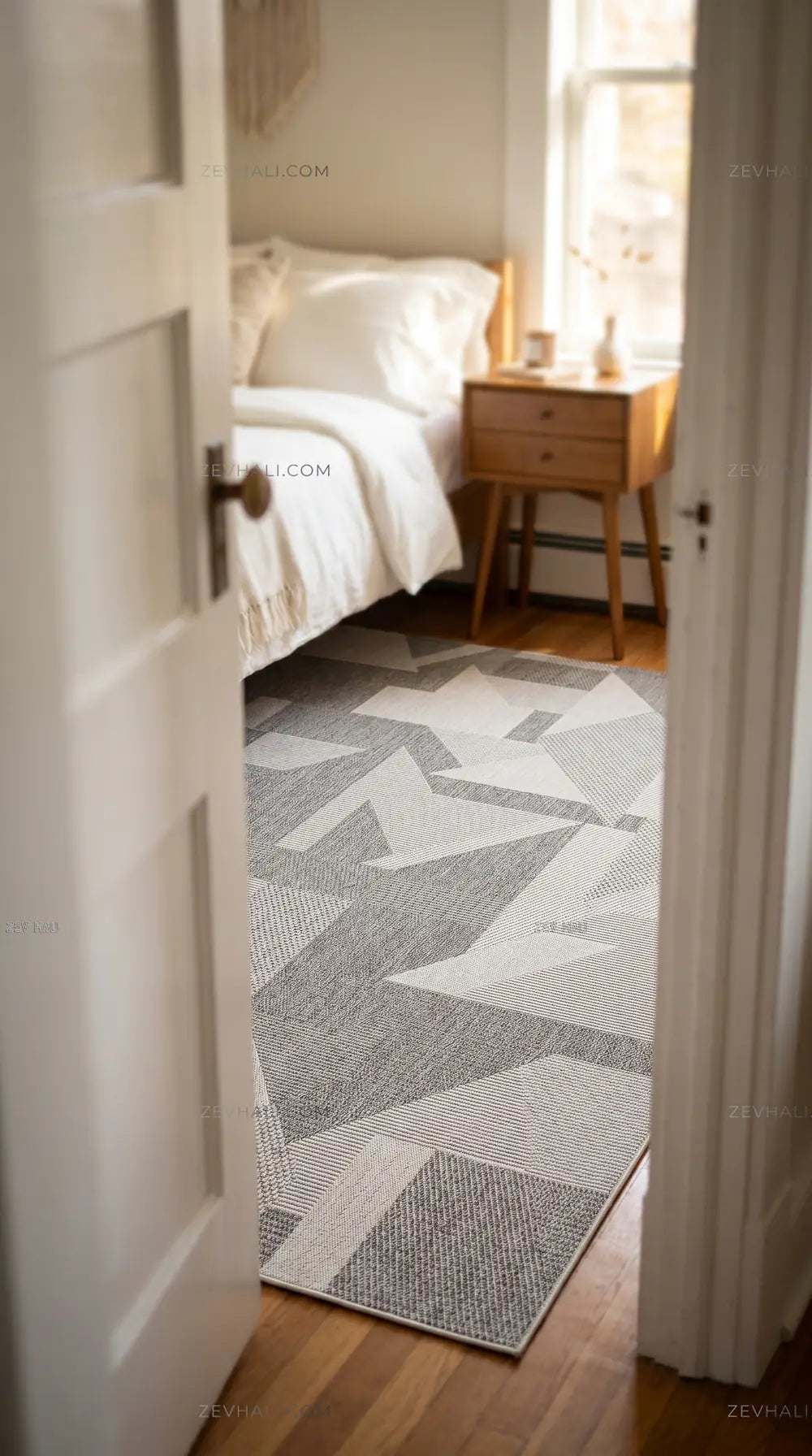 Zev Halı Sisal Gri Asimetrik Geometrik Makinede Yıkanabilir Mutfak Koridor Salon Halısı ZS05 | Sisal Halı | Zev Halı