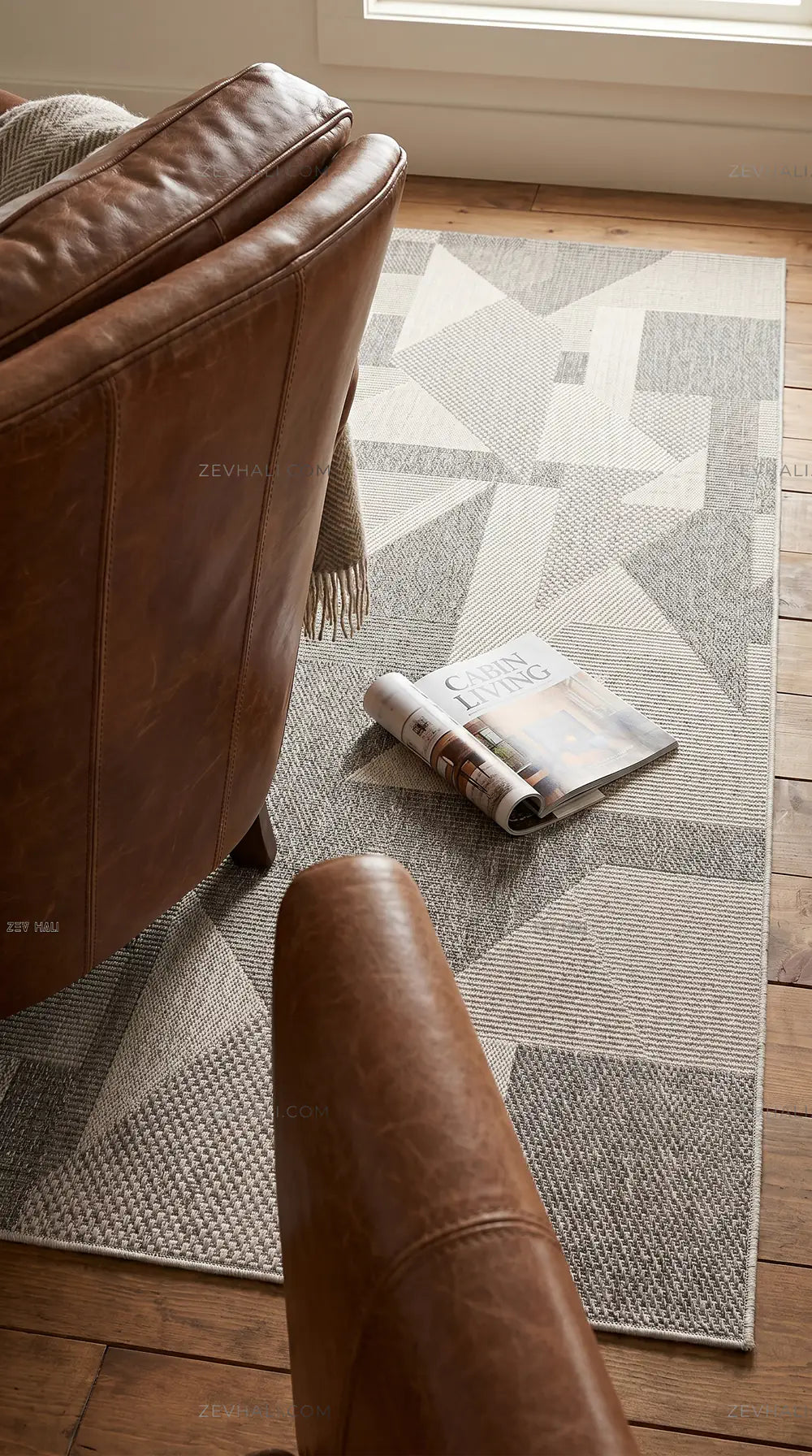 Zev Halı Sisal Gri Asimetrik Geometrik Makinede Yıkanabilir Mutfak Koridor Salon Halısı ZS05 | Sisal Halı | Zev Halı