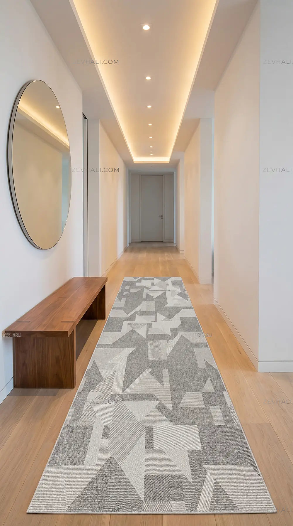 Zev Halı Sisal Gri Asimetrik Geometrik Makinede Yıkanabilir Mutfak Koridor Salon Halısı ZS05 | Sisal Halı | Zev Halı