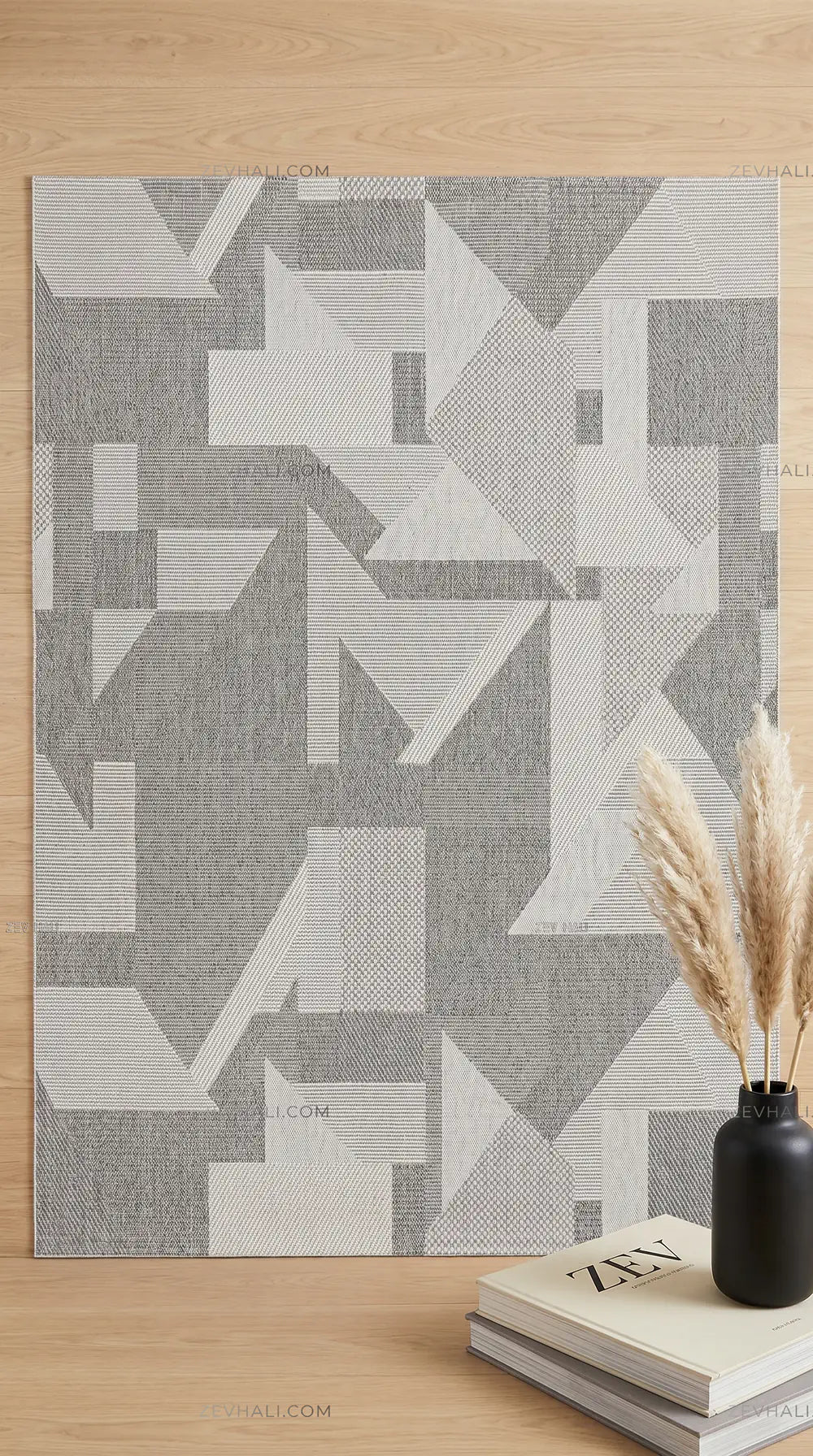 Zev Halı Sisal Gri Asimetrik Geometrik Makinede Yıkanabilir Mutfak Koridor Salon Halısı ZS05 | Sisal Halı | Zev Halı