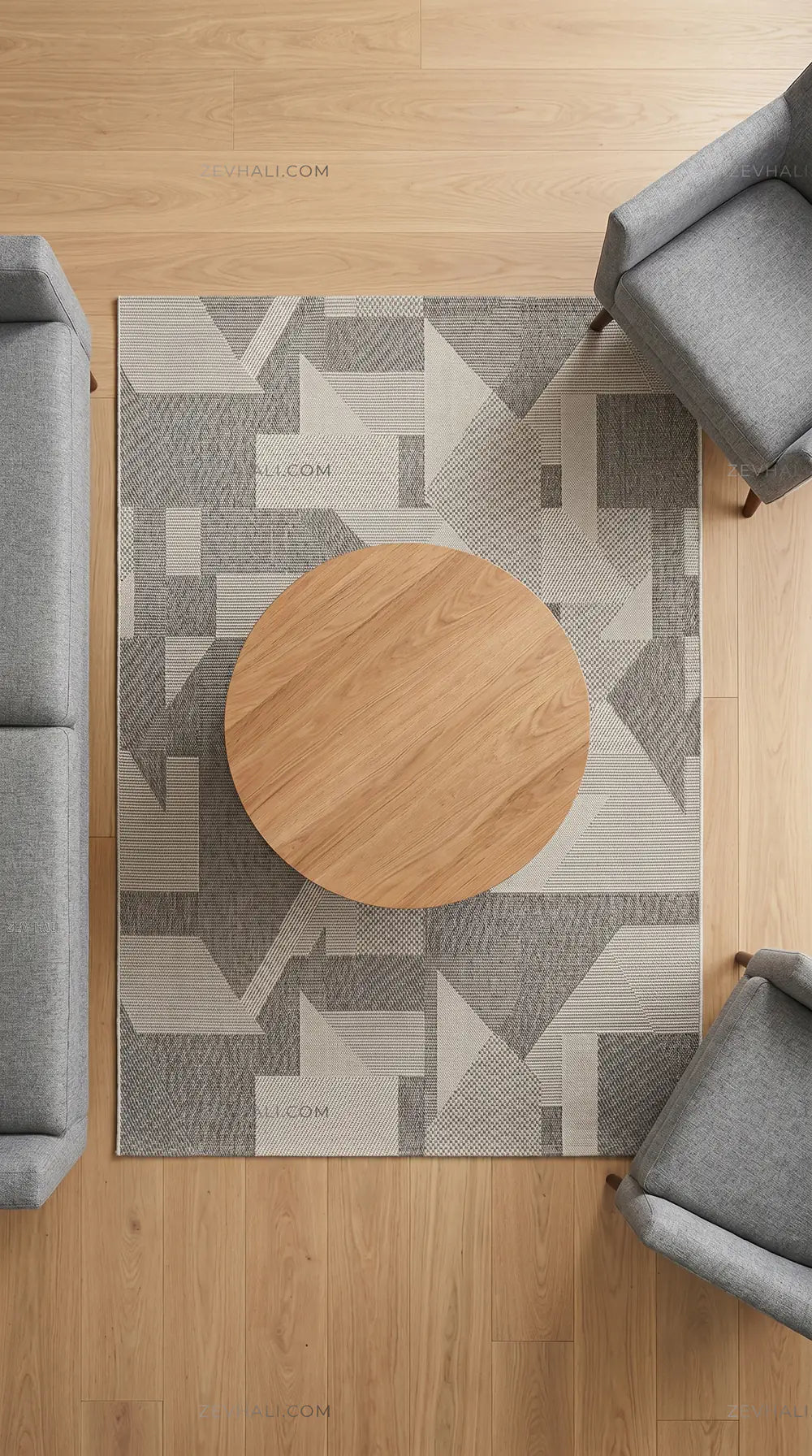 Zev Halı Sisal Gri Asimetrik Geometrik Makinede Yıkanabilir Mutfak Koridor Salon Halısı ZS05 | Sisal Halı | Zev Halı