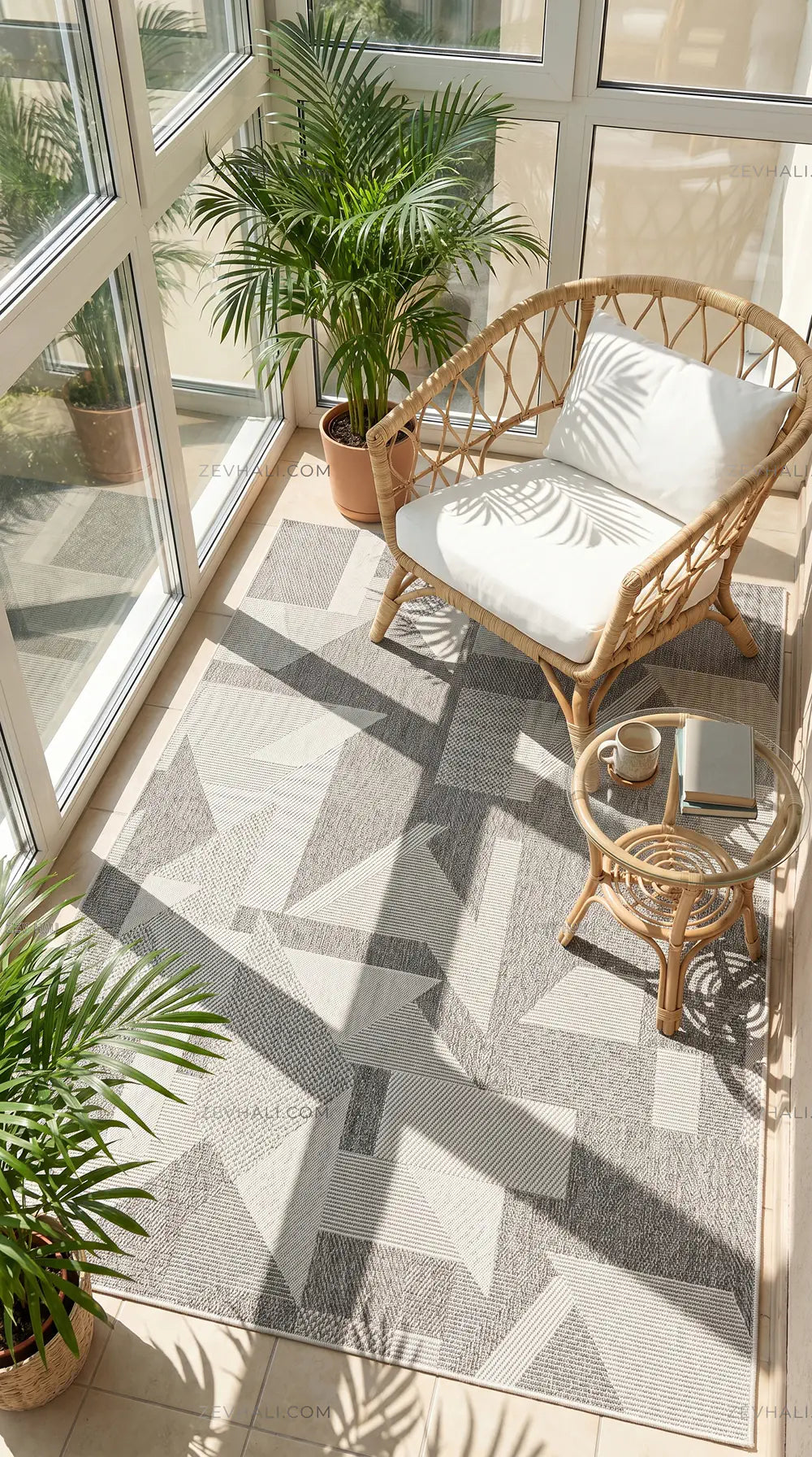 Zev Halı Sisal Gri Asimetrik Geometrik Makinede Yıkanabilir Mutfak Koridor Salon Halısı ZS05 | Sisal Halı | Zev Halı
