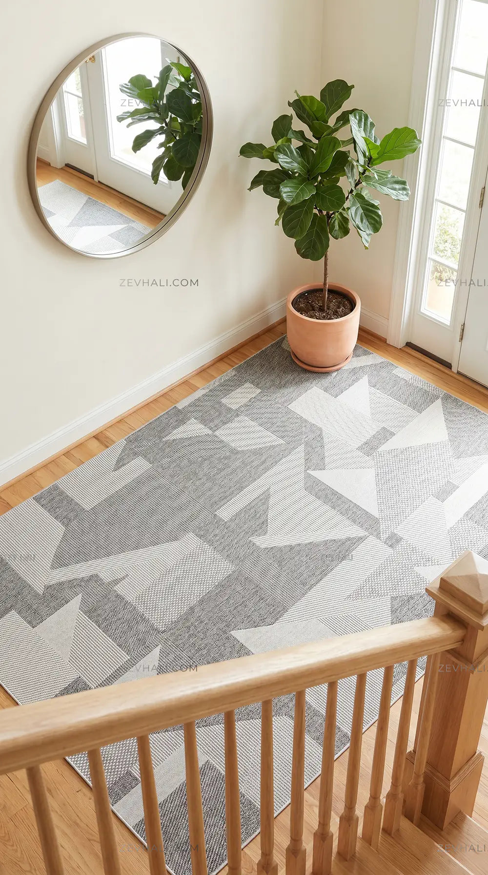 Zev Halı Sisal Gri Asimetrik Geometrik Makinede Yıkanabilir Mutfak Koridor Salon Halısı ZS05 | Sisal Halı | Zev Halı