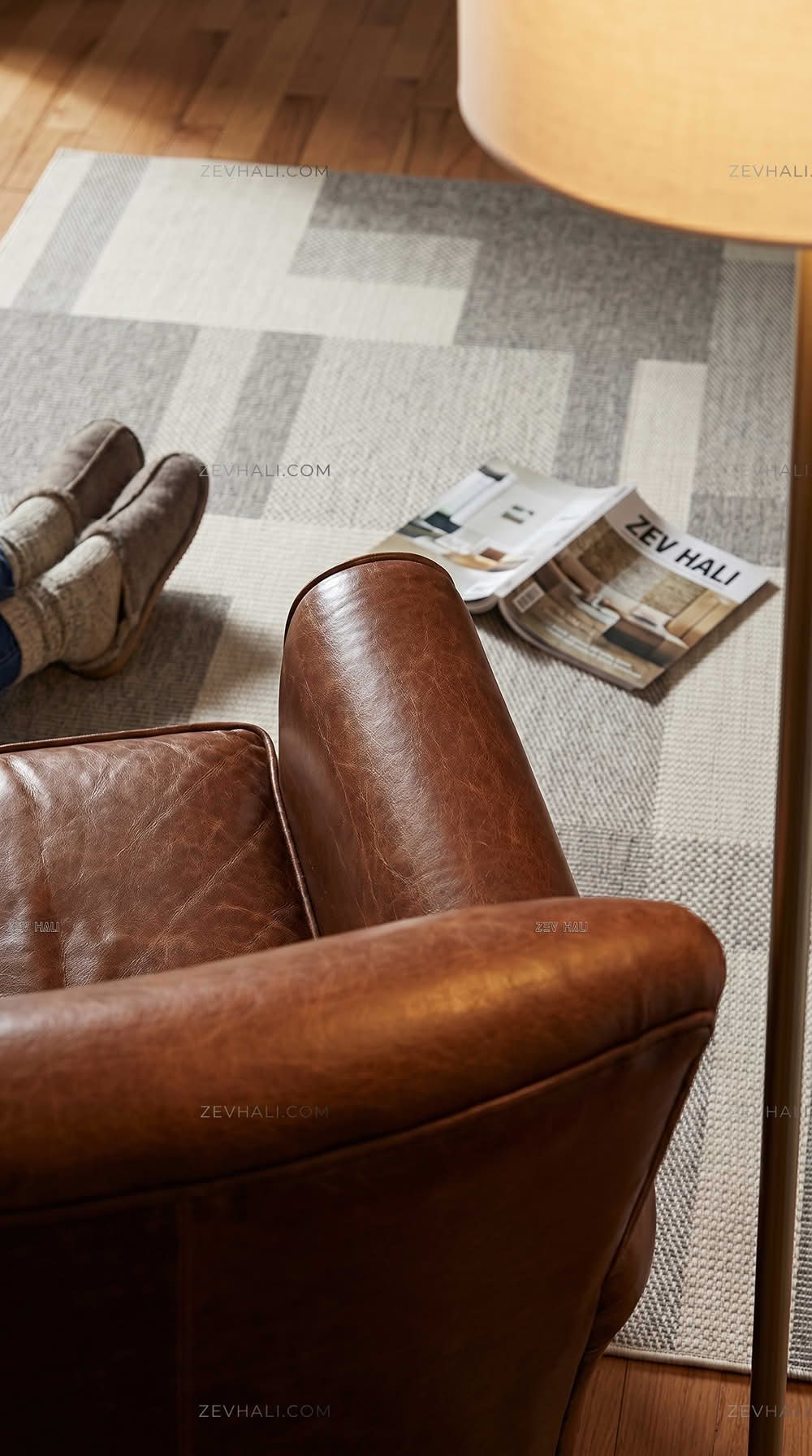 Zev Halı Sisal Gri Geometrik Bloklu Özel Ölçü Yıkanabilir Salon Mutfak Koridor Halısı ZS06 | Sisal Halı | Zev Halı