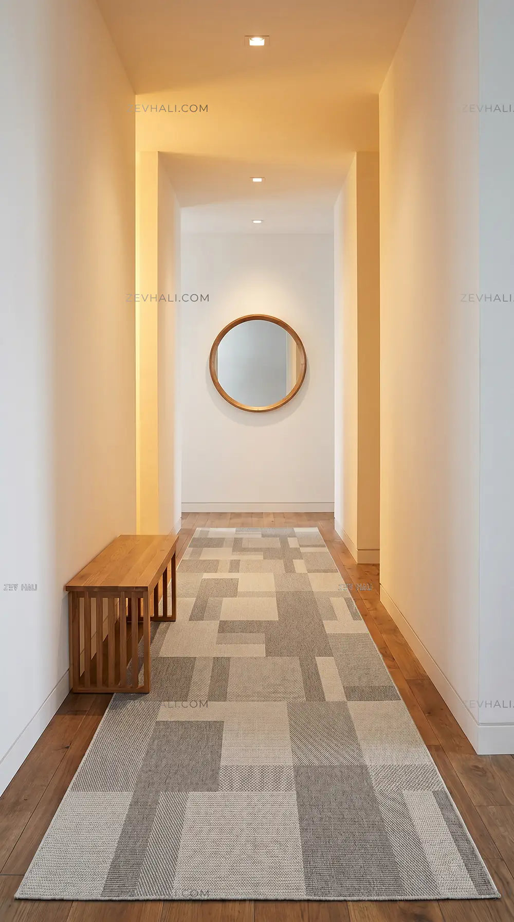 Zev Halı Sisal Gri Geometrik Bloklu Özel Ölçü Yıkanabilir Salon Mutfak Koridor Halısı ZS06 | Sisal Halı | Zev Halı