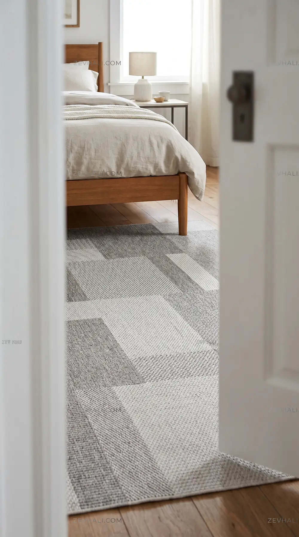 Zev Halı Sisal Gri Geometrik Bloklu Özel Ölçü Yıkanabilir Salon Mutfak Koridor Halısı ZS06 | Sisal Halı | Zev Halı