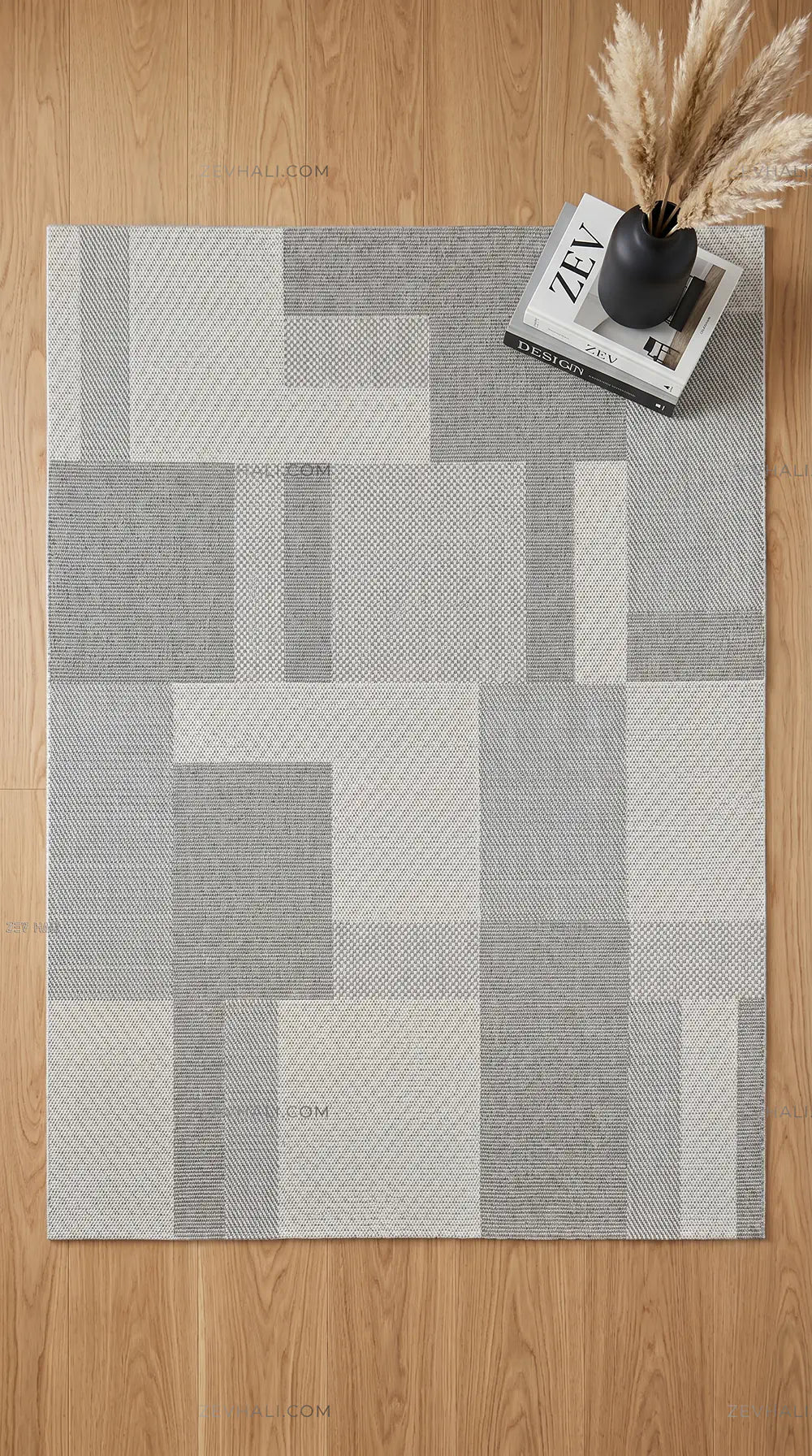 Zev Halı Sisal Gri Geometrik Bloklu Özel Ölçü Yıkanabilir Salon Mutfak Koridor Halısı ZS06 | Sisal Halı | Zev Halı