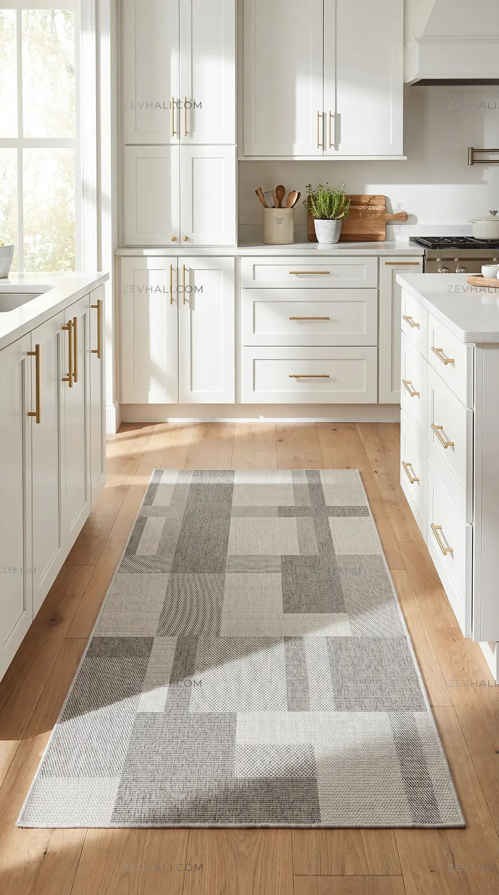 Zev Halı Sisal Gri Geometrik Bloklu Özel Ölçü Yıkanabilir Salon Mutfak Koridor Halısı ZS06 | Sisal Halı | Zev Halı