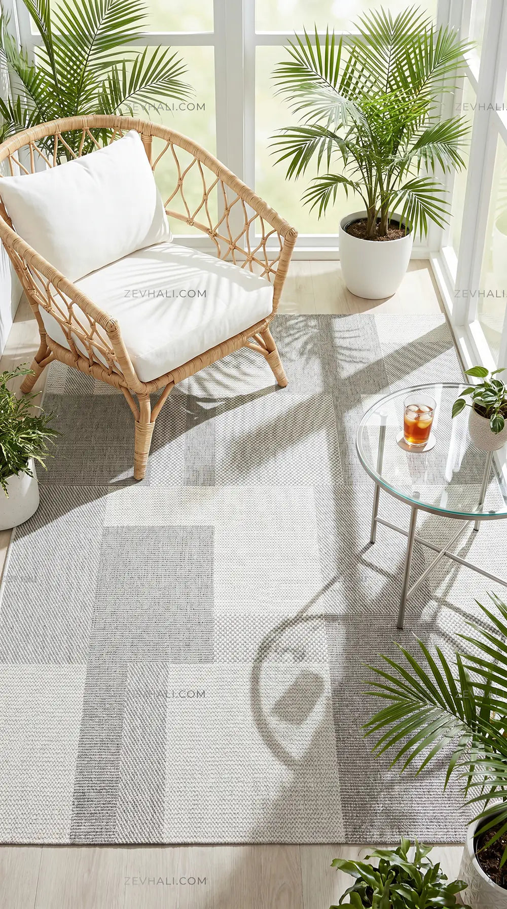 Zev Halı Sisal Gri Geometrik Bloklu Özel Ölçü Yıkanabilir Salon Mutfak Koridor Halısı ZS06 | Sisal Halı | Zev Halı
