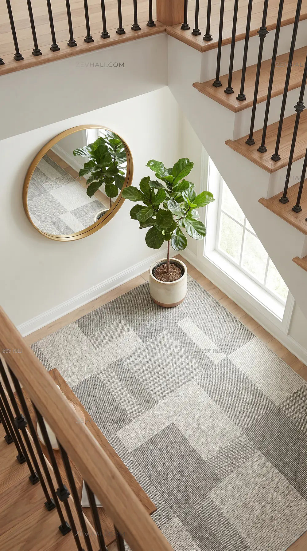 Zev Halı Sisal Gri Geometrik Bloklu Özel Ölçü Yıkanabilir Salon Mutfak Koridor Halısı ZS06 | Sisal Halı | Zev Halı