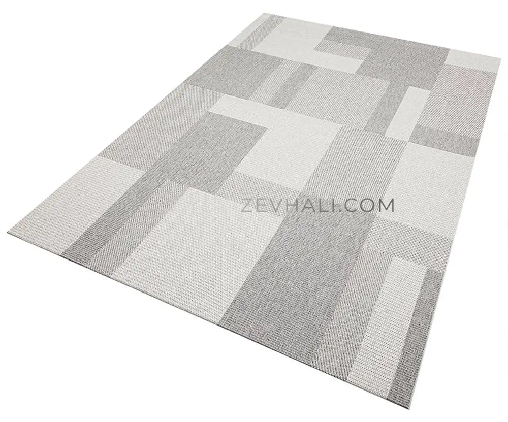 Zev Halı Sisal Gri Geometrik Bloklu Özel Ölçü Yıkanabilir Salon Mutfak Koridor Halısı ZS06 | Sisal Halı | Zev Halı