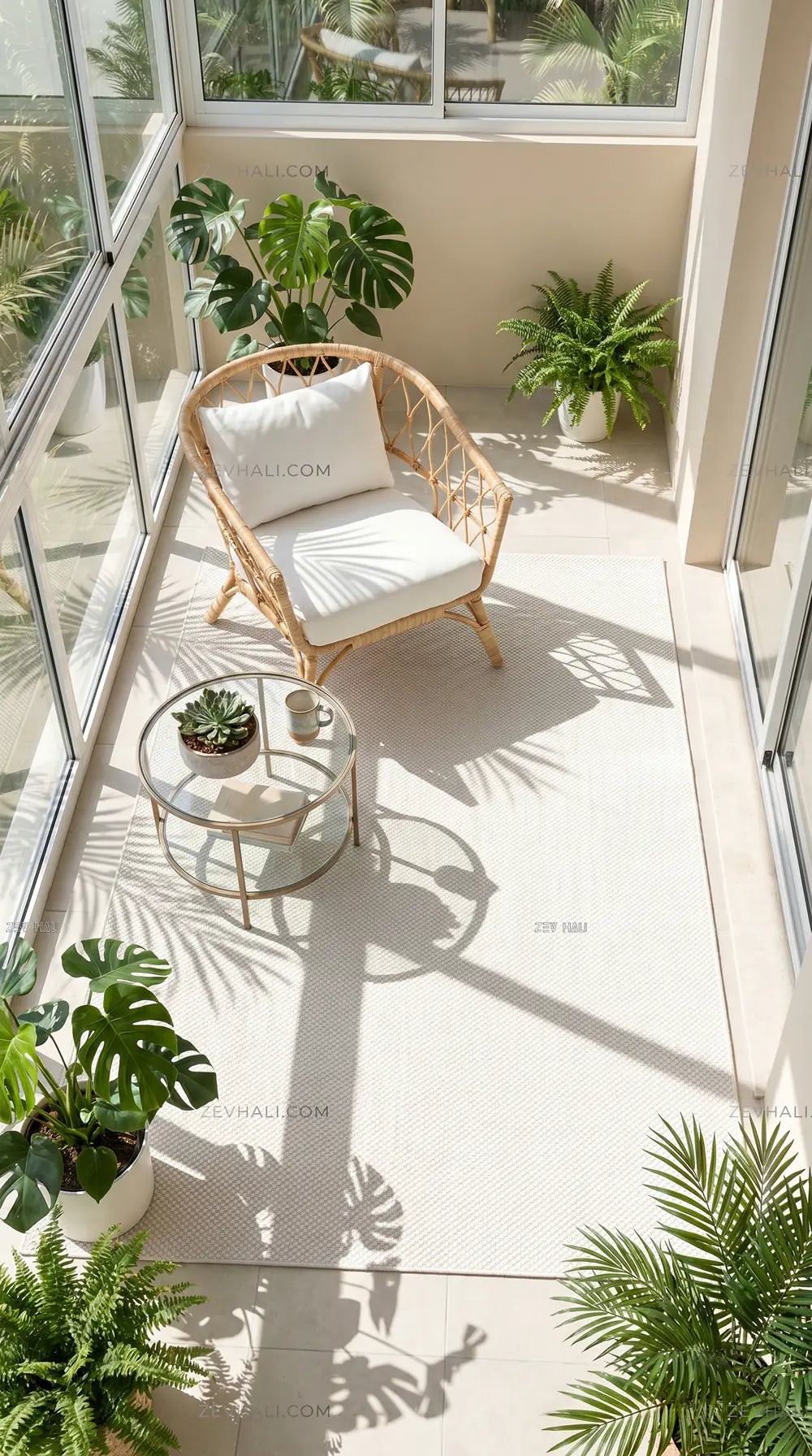 Zev Halı Sisal Krem Kendinden Dokulu Özel Ölçü Yıkanabilir Salon Mutfak Balkon Halısı ZS07 | Sisal Halı | Zev Halı