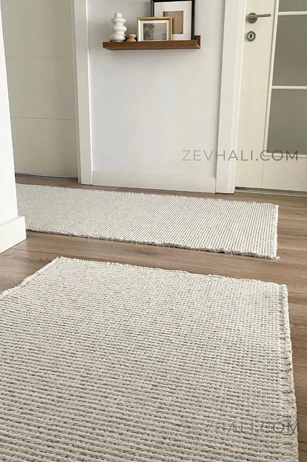 Zev Halı Teppe Bej Doğal Dokulu Kalın Pamuklu Bohem Kilim Halı TP02