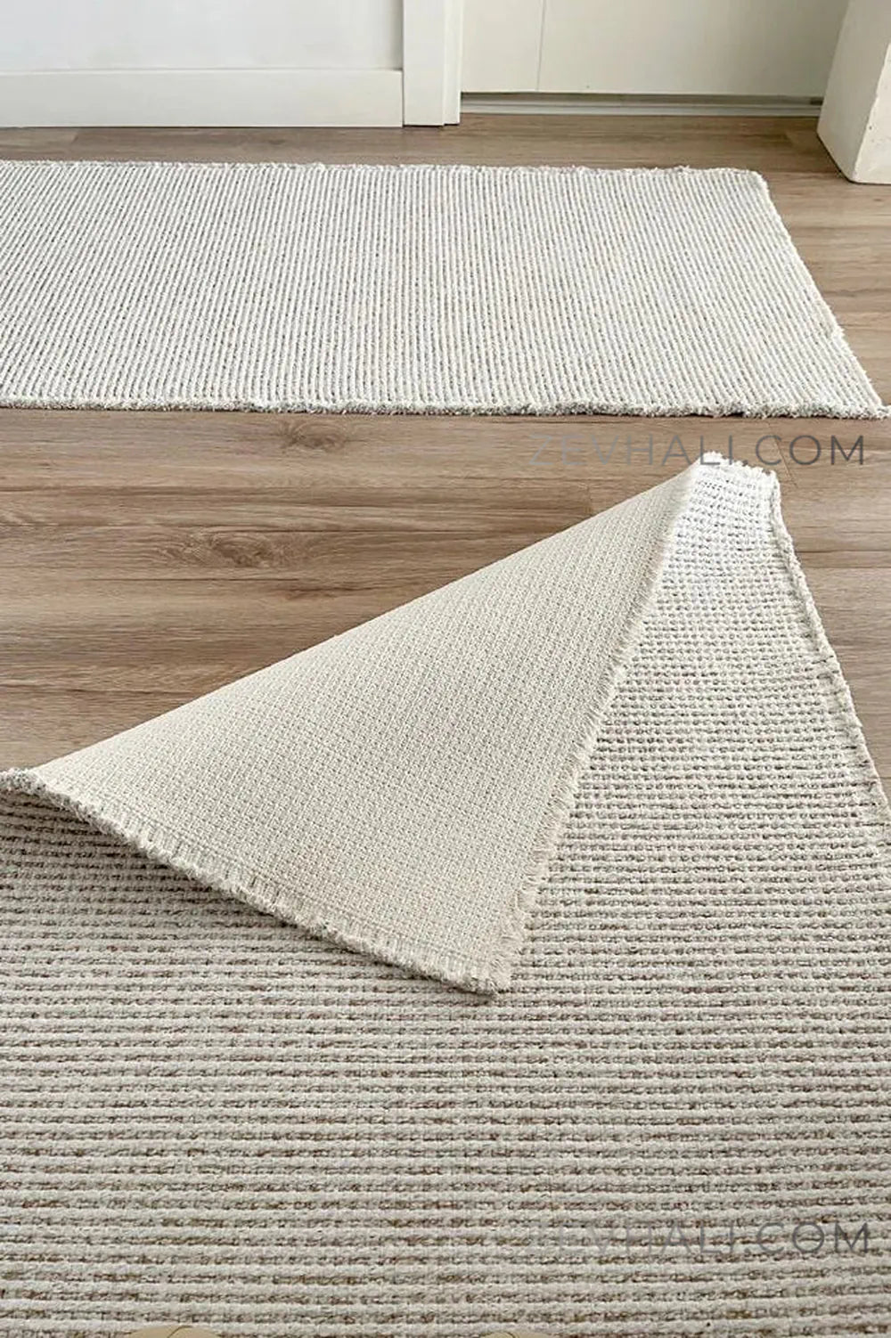 Zev Halı Teppe Bej Doğal Dokulu Kalın Pamuklu Bohem Kilim Halı TP02