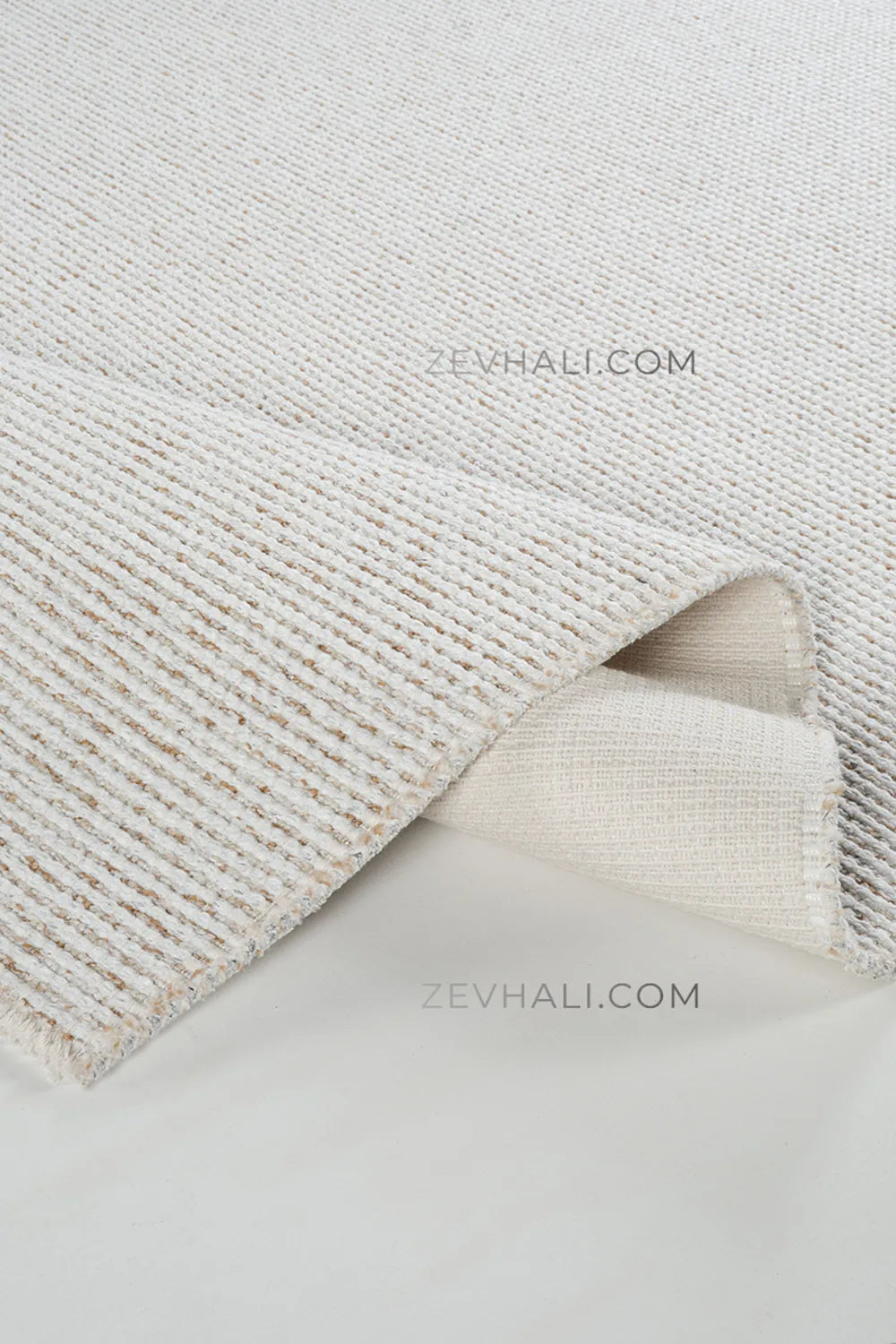 Zev Halı Teppe Bej Doğal Dokulu Kalın Pamuklu Bohem Kilim Halı TP02