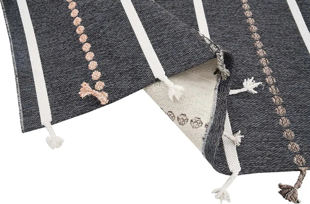 Zev Halı Vincents Colors Antrasit Çizgili Püsküllü İnce Kilim VC02 160x200